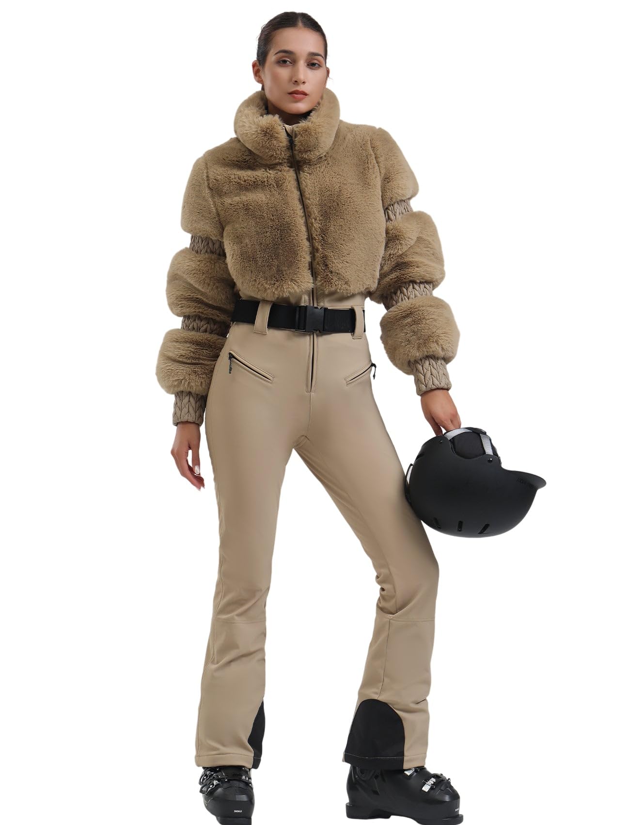 GSOU SNOW Women's One Piece Ski Suit - Insulated Snowboard Jumpsuit with Faux Fur Collar, Windproof Winter Jacket for Skiing, Snowboarding & Outdoor Activities