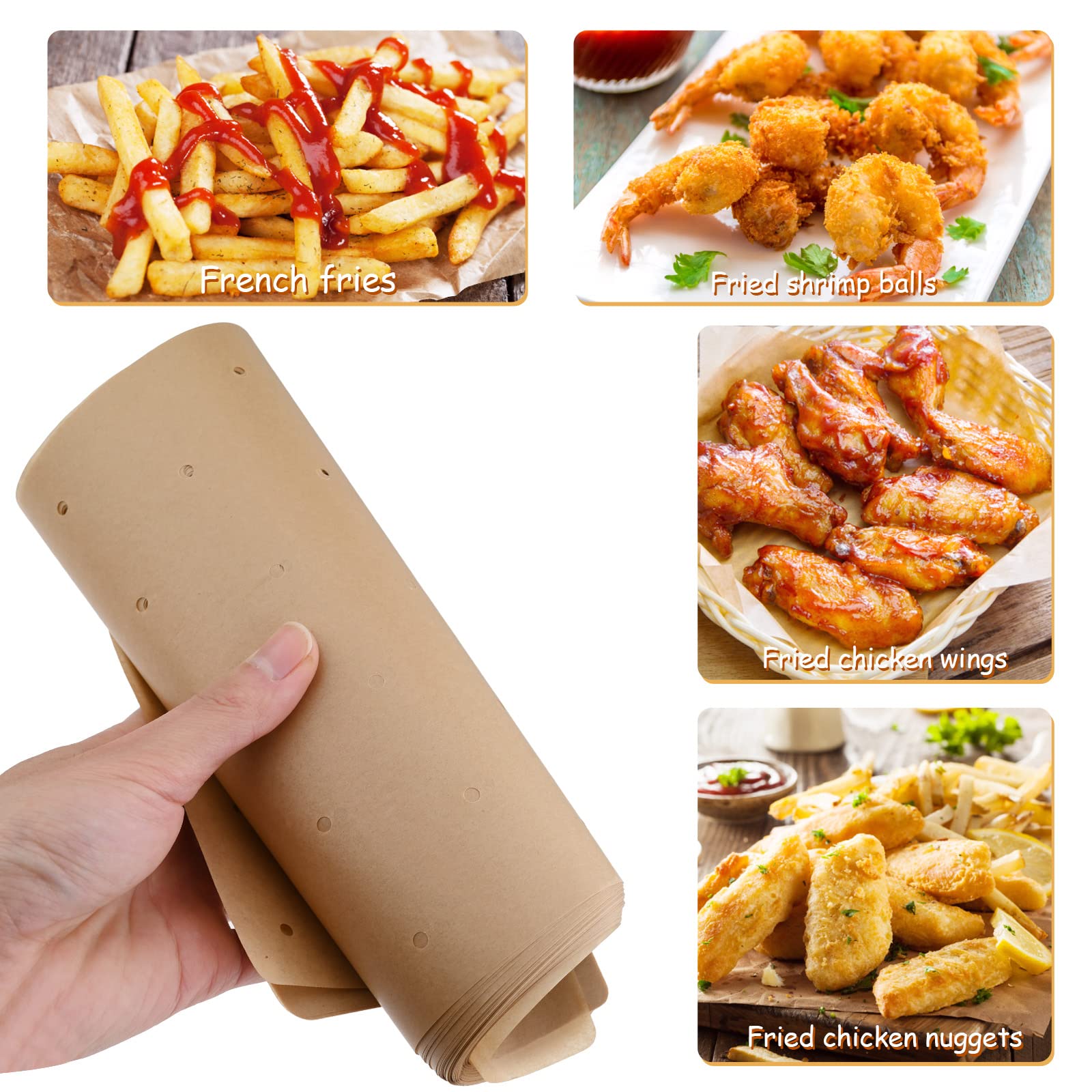 WMKGG 100-Pack Unbleached Perforated Air Fryer Parchment Paper Liners - Compatible with Ninja Foodi Grill 5-in-1 AG301, 4qt & Most Air Fryers - Non-Stick, Disposable Baking Sheets for Healthy Cooking | Perfect for Roasting, Baking, and Frying Vegetables, Chicken Wings & More