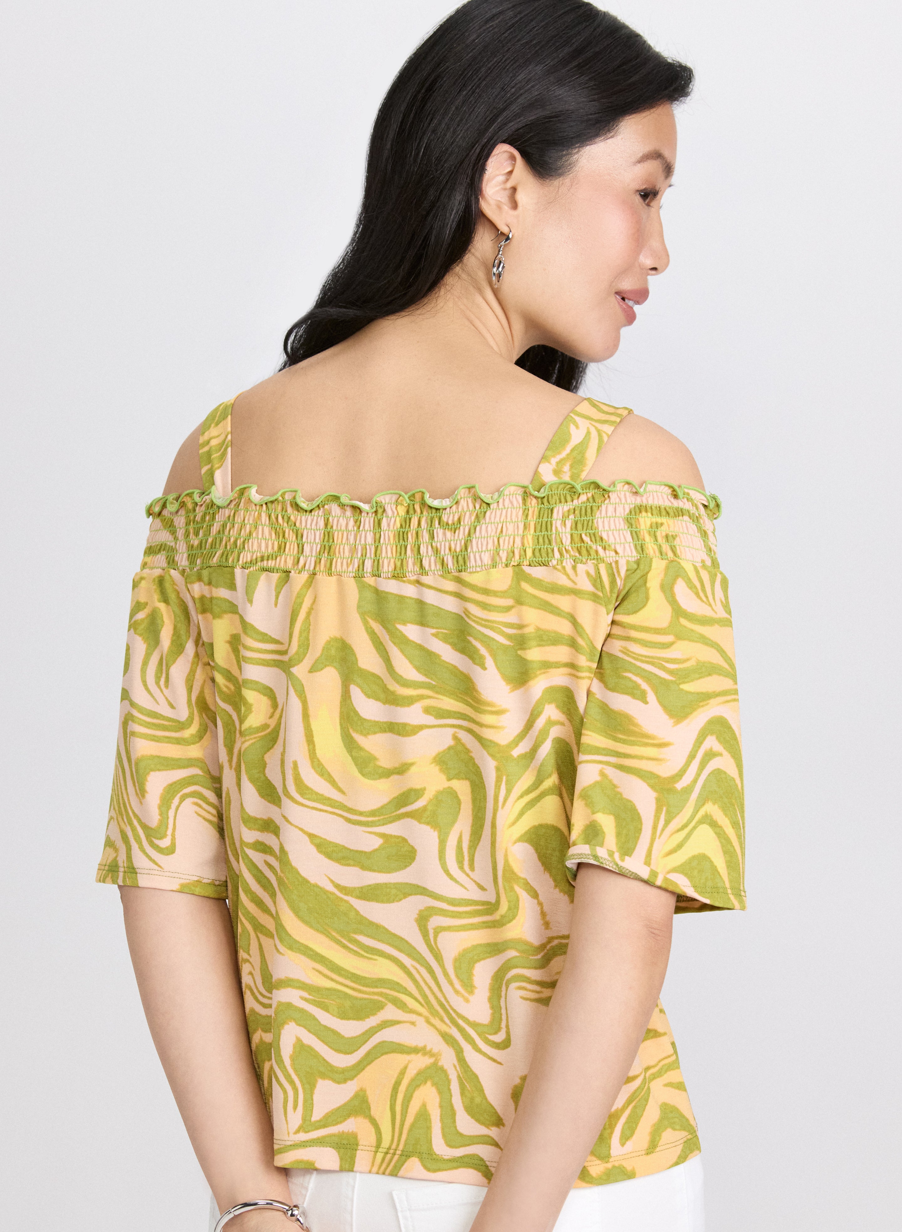 Elegant Abstract Print Off Shoulder Tops for Women - Trendy Summer Blouse for Beach, Party & Casual Outfits