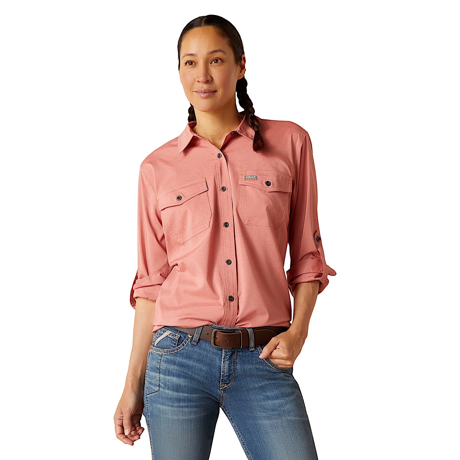 Ariat Women's Rebar Made Tough Venttek Durastretch Work Shirt - Durable & Breathable Long Sleeve Shirt for Work, Outdoor & Casual Wear - Jester Red Heather