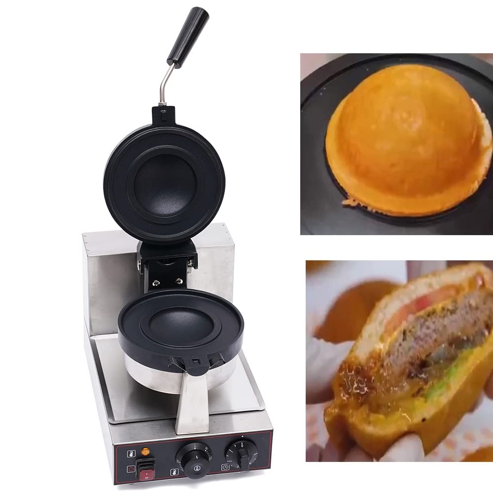 Commercial Stainless Steel Electric Burger Waffle Maker - Nonstick Panini & Sandwich Press for Restaurants, Snack Bars & Home Use - Perfect for Burgers, Waffles, Grilled Cheese & Breakfast Sandwiches (Single-head)
