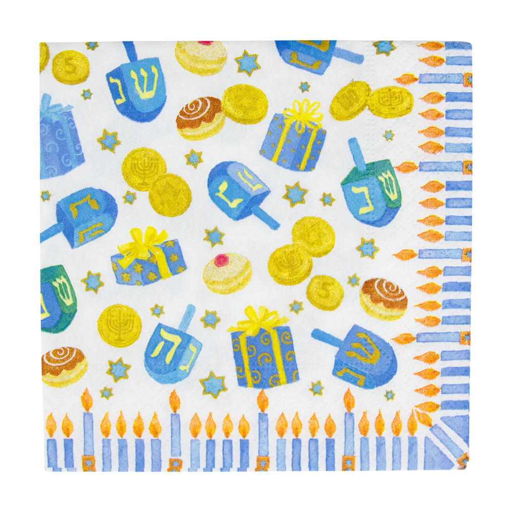 Caspari Dreidel Cocktail Napkins, Set of 20 - Premium Hanukkah Party Supplies for Holiday Entertaining & Jewish Celebrations