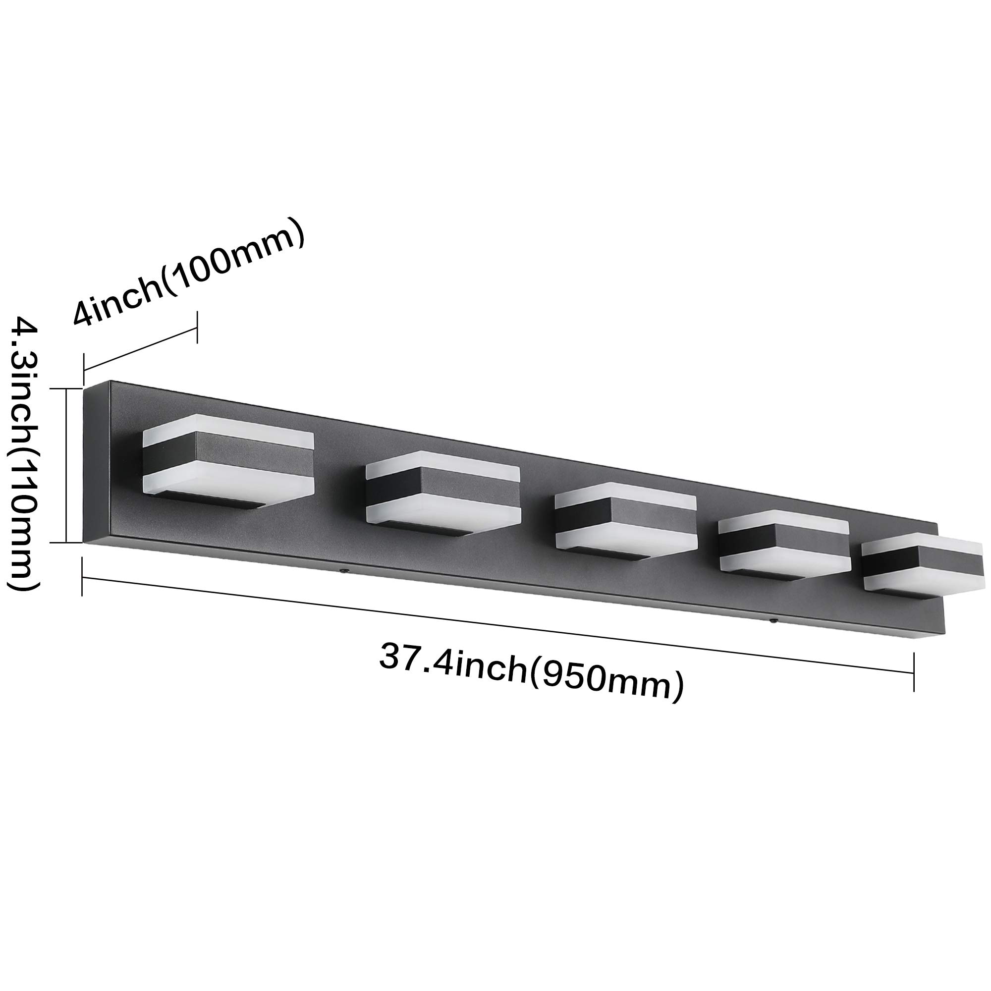 SOLFART Modern Black Bathroom Vanity Lights - Dimmable LED Mirror Lighting for Bathroom Wall, 5-Light Fixture (S8568) - Perfect for Bathroom Makeover, Spa-Like Ambiance, and Contemporary Home Decor
