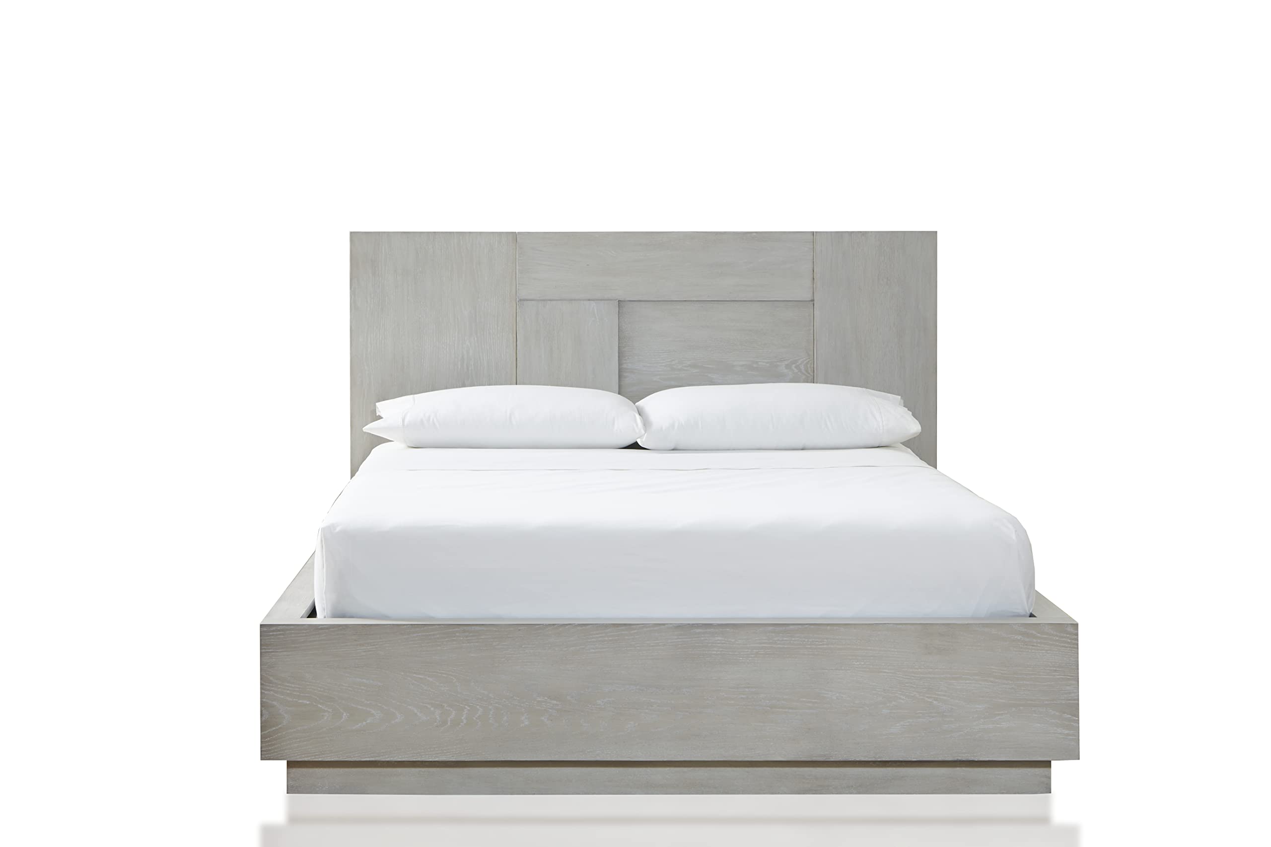 Modus Furniture Solid Wood Panel Bed Frame, Queen Size, Cotton Grey Finish - Sturdy & Elegant Bedroom Furniture for Master or Guest Room