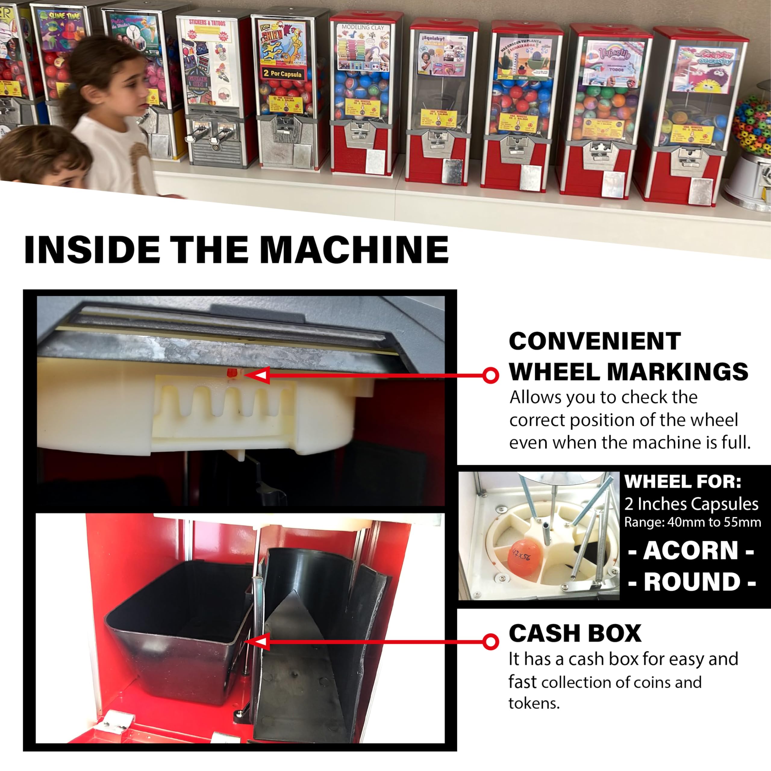 Commercial Vending Machine for Business - Large 2-Inch Capsule Dispenser for $1 Items | Gumballs, Prizes, Candy, Toys & Bouncy Balls | Retro Northwestern Style in Red | Perfect for Arcades, Malls & Retail Stores