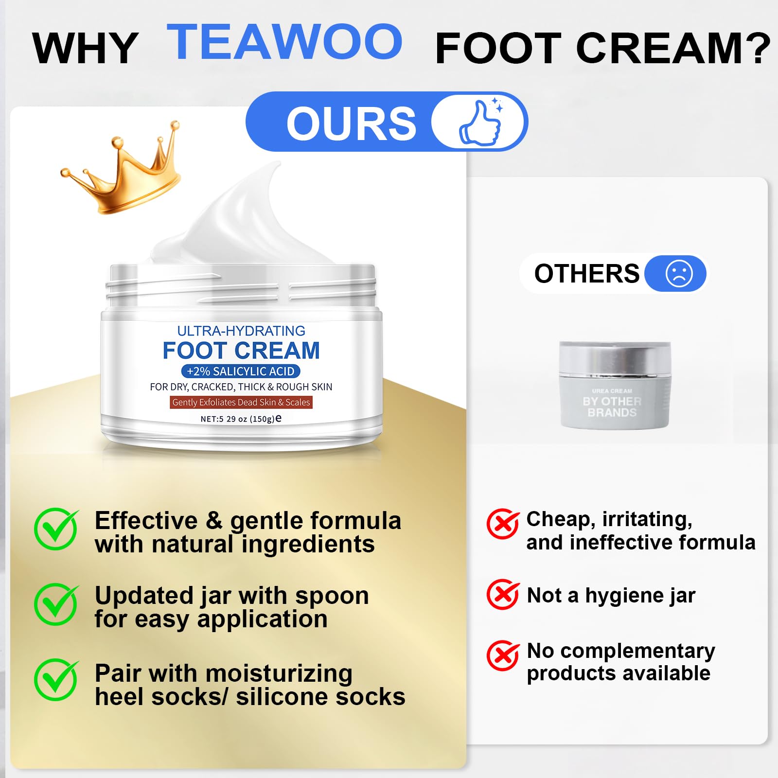 Best 40.67% Urea Foot Cream for Dry Cracked Heels - Ultra Hydrating Moisturizer Treatment for Feet - 5.29oz/150g - Perfect for Overnight Repair with Moisturizing Socks