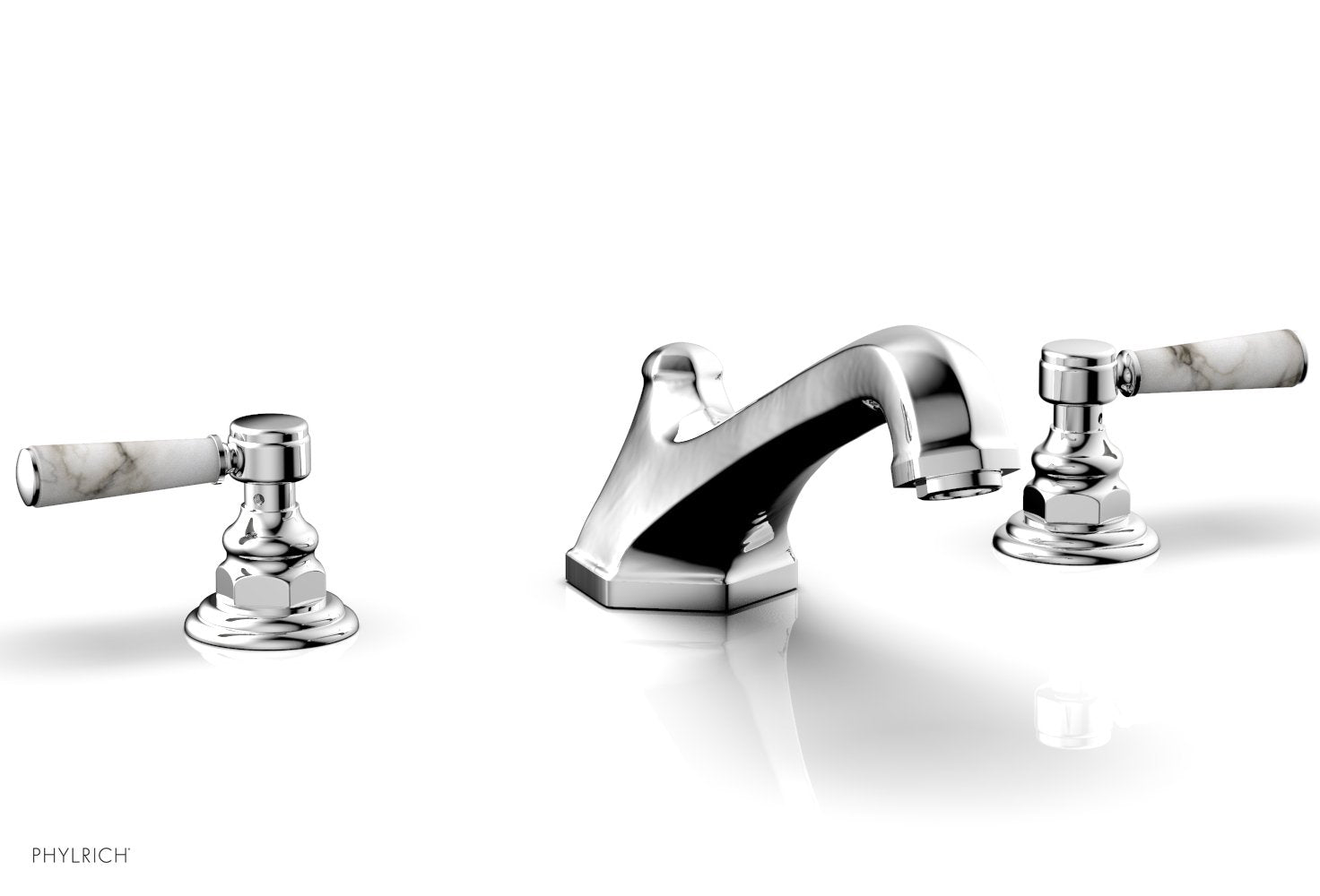 HEX TRADITIONAL Deck Tub Set with White Marble Lever Handles - 500 42 - Perfect for Bathroom Renovation & Luxury Spa Experience