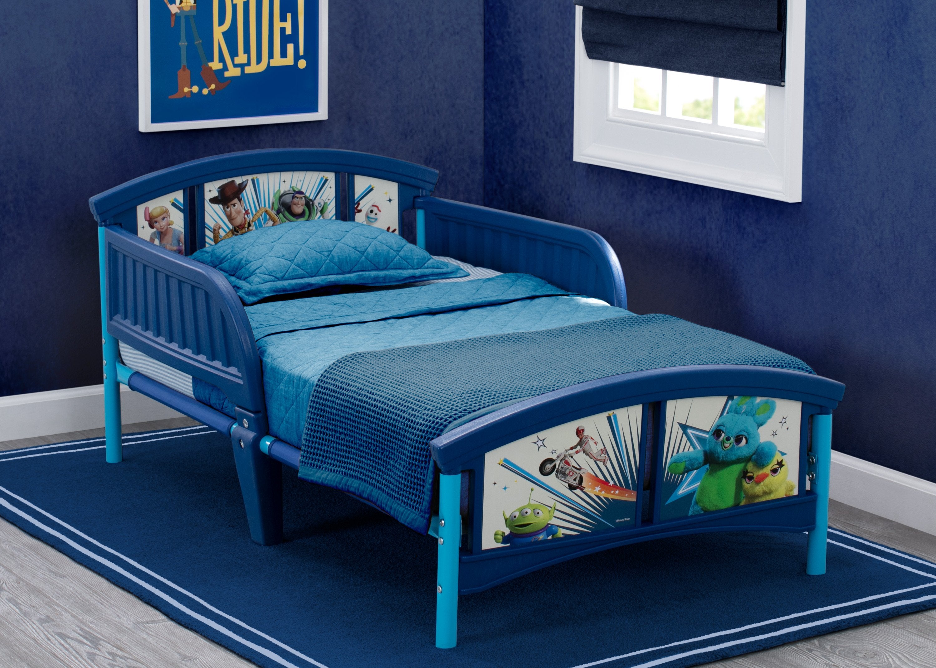 Toy Story 4 Plastic Toddler Bed for Kids - Disney Pixar Character Themed Children's Sleeping Furniture - Perfect for Nursery, Bedroom, and Daycare Use