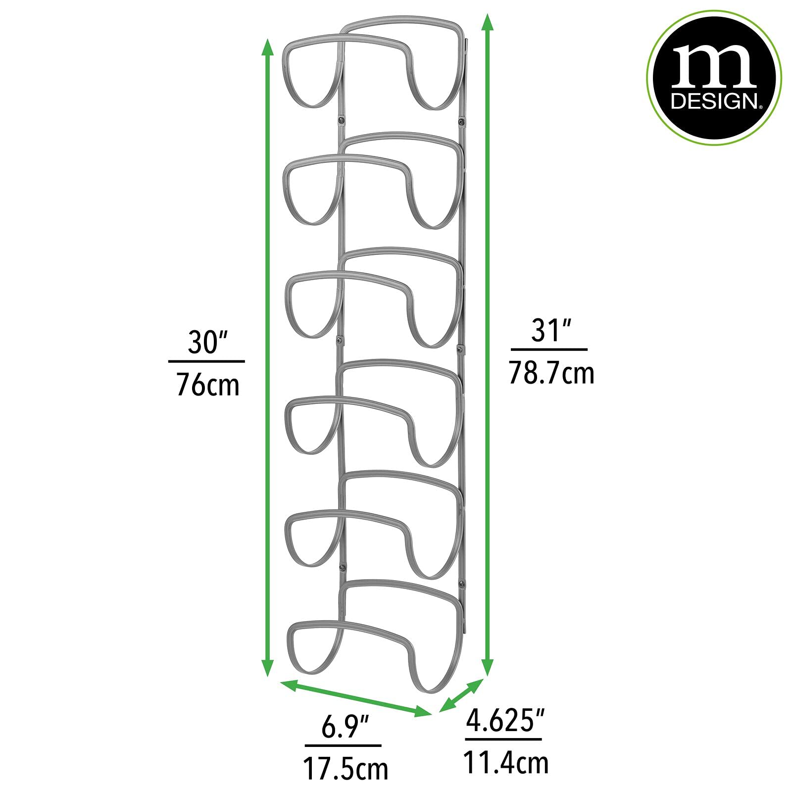 mDesign Steel Wall Mounted Towel Holder - 6-Tier Bathroom Towel Organizer for Rolled Towels - Space Saving Storage Rack - Hyde Collection in Graphite Gray - Perfect for Small Bathrooms, Laundry Rooms & Spa Areas