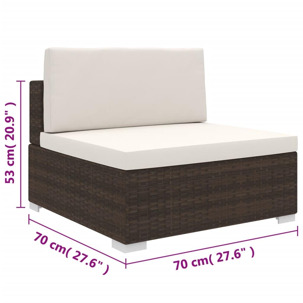 vidaXL Brown Outdoor Sectional Sofa with Cushions - Poly Rattan Patio Furniture for Garden, Poolside & Backyard Relaxation
