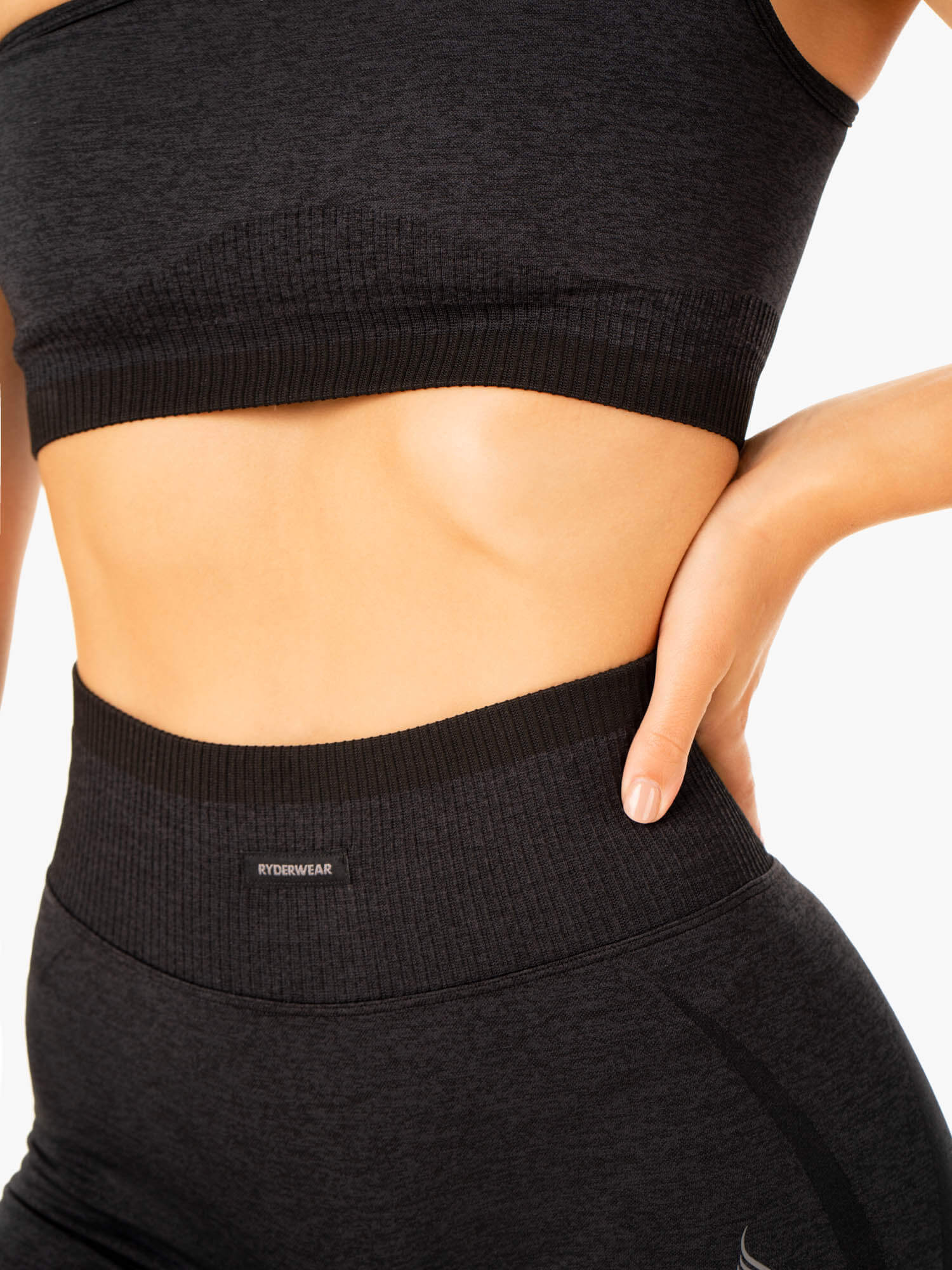 Excel Seamless One Shoulder Sports Bra for Women - Breathable Workout Top - Black Marl - Perfect for Yoga, Running & Gym