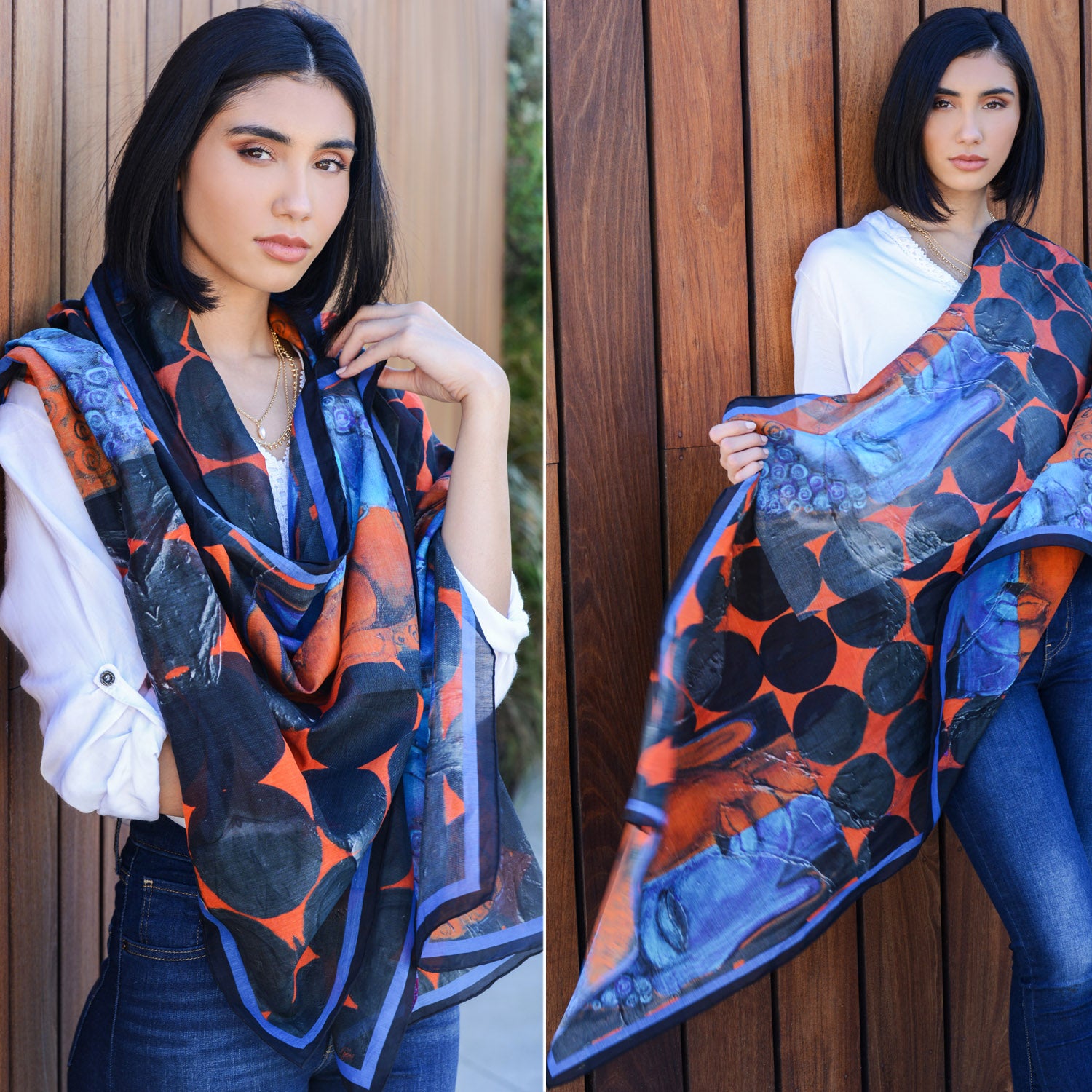 Authentic Indian Buddha Print Long Silk Cotton Scarf - Elegant Shawl for Women, Meditation, Yoga & Boho Fashion Accessory