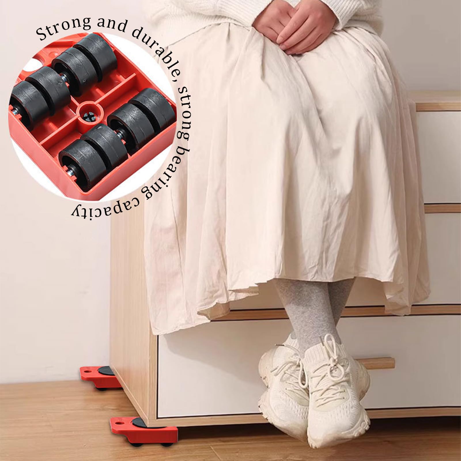Heavy Duty 4-Wheel Furniture Moving Dolly Set with Sliders - 330lbs Capacity for Sofa, Bed, Table & Appliance Moving - Red (Perfect for Home, Office & Warehouse Relocation)