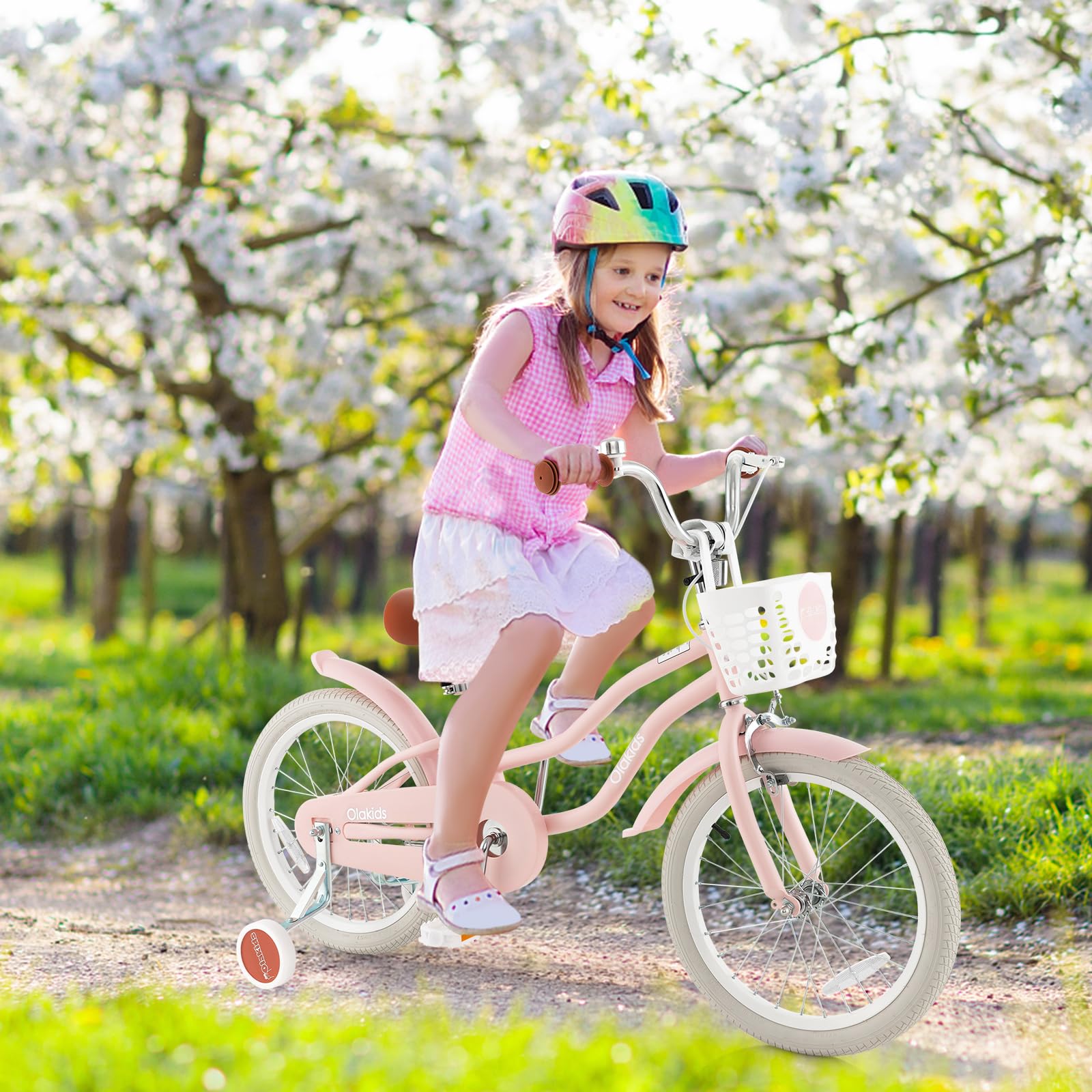 Olakids 12 14 16 18 Inch Kids Bike with Training Wheels, Adjustable Seat & Handlebar, Safety Bell & Basket - Toddler Bicycle for Boys & Girls - Perfect for Backyard Rides, Park Adventures & Learning to Cycle