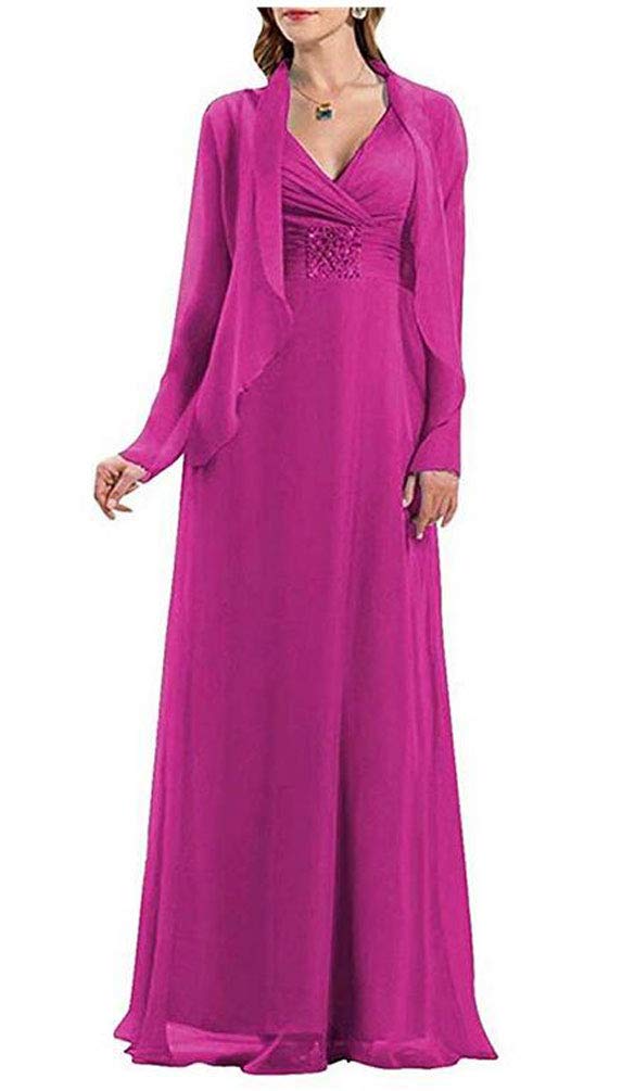 Elegant Plus Size Women's Chiffon V-Neck Evening Dress with Beaded Pleated Waist - 2 Piece Mother of The Bride Outfit for Weddings & Formal Events