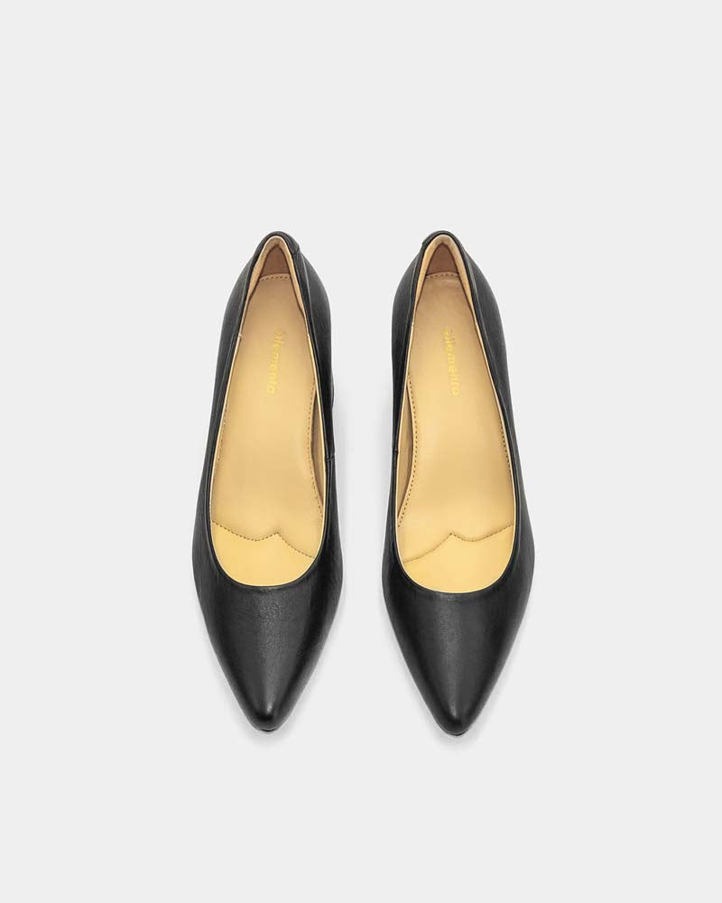 Black Leather Block Heel Pumps for Women - Comfortable Office & Party Shoes - Stylish Pointed Toe High Heels for Work, Wedding, and Evening Events
