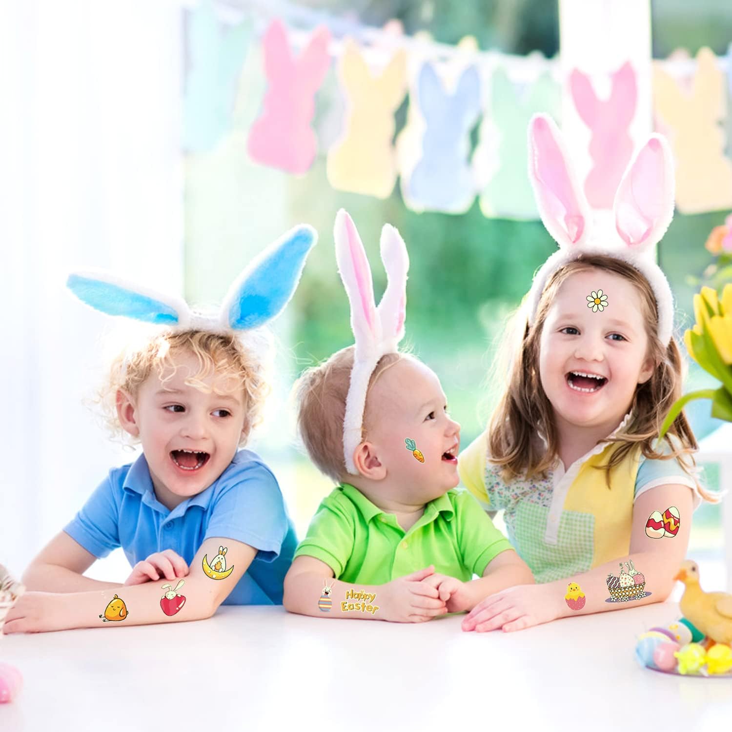 Cerlaza Easter Basket Stuffers - 24pcs Kids Temporary Tattoos for Easter Egg Hunt, Party Favors & Easter Basket Fillers - Fun Glow in The Dark Stickers for Easter Celebrations & Kids Activities