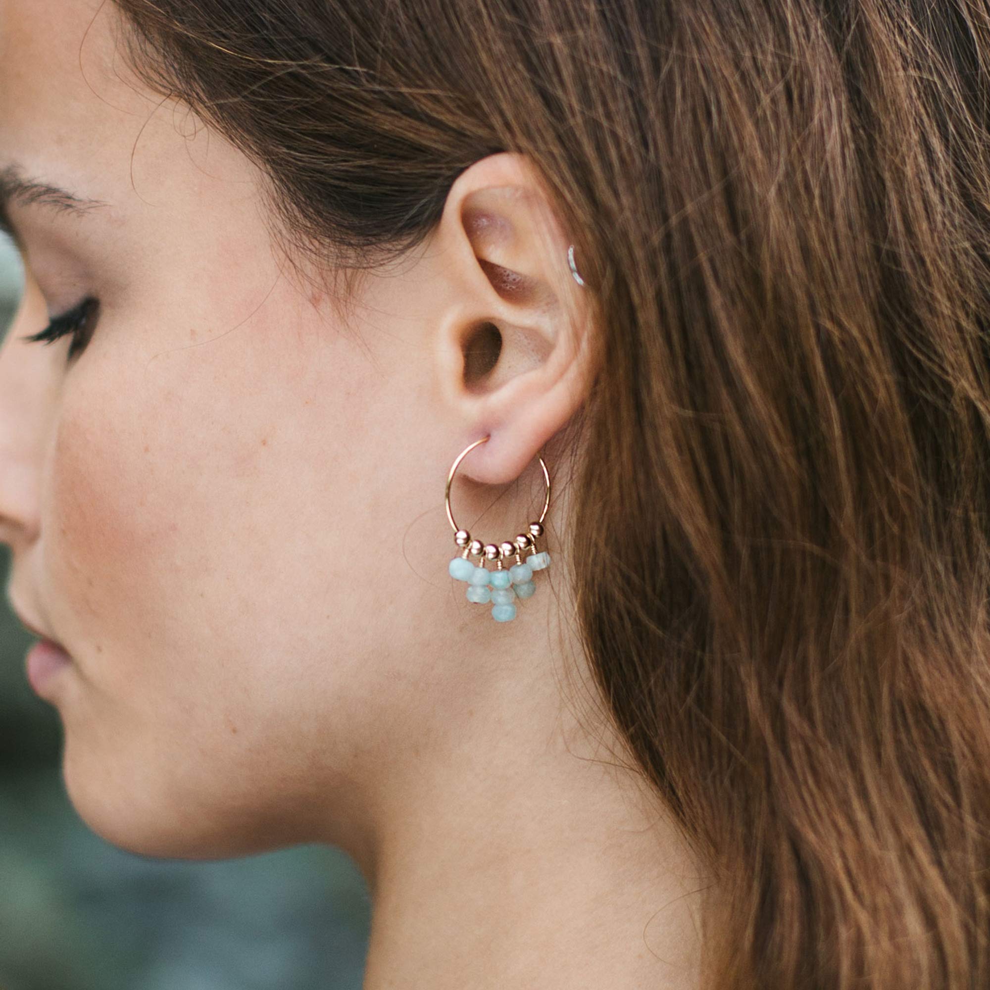 14K Gold Fill Amazonite Hoop Earrings for Women - Elegant Gemstone Jewelry for Everyday Wear, Parties & Special Occasions