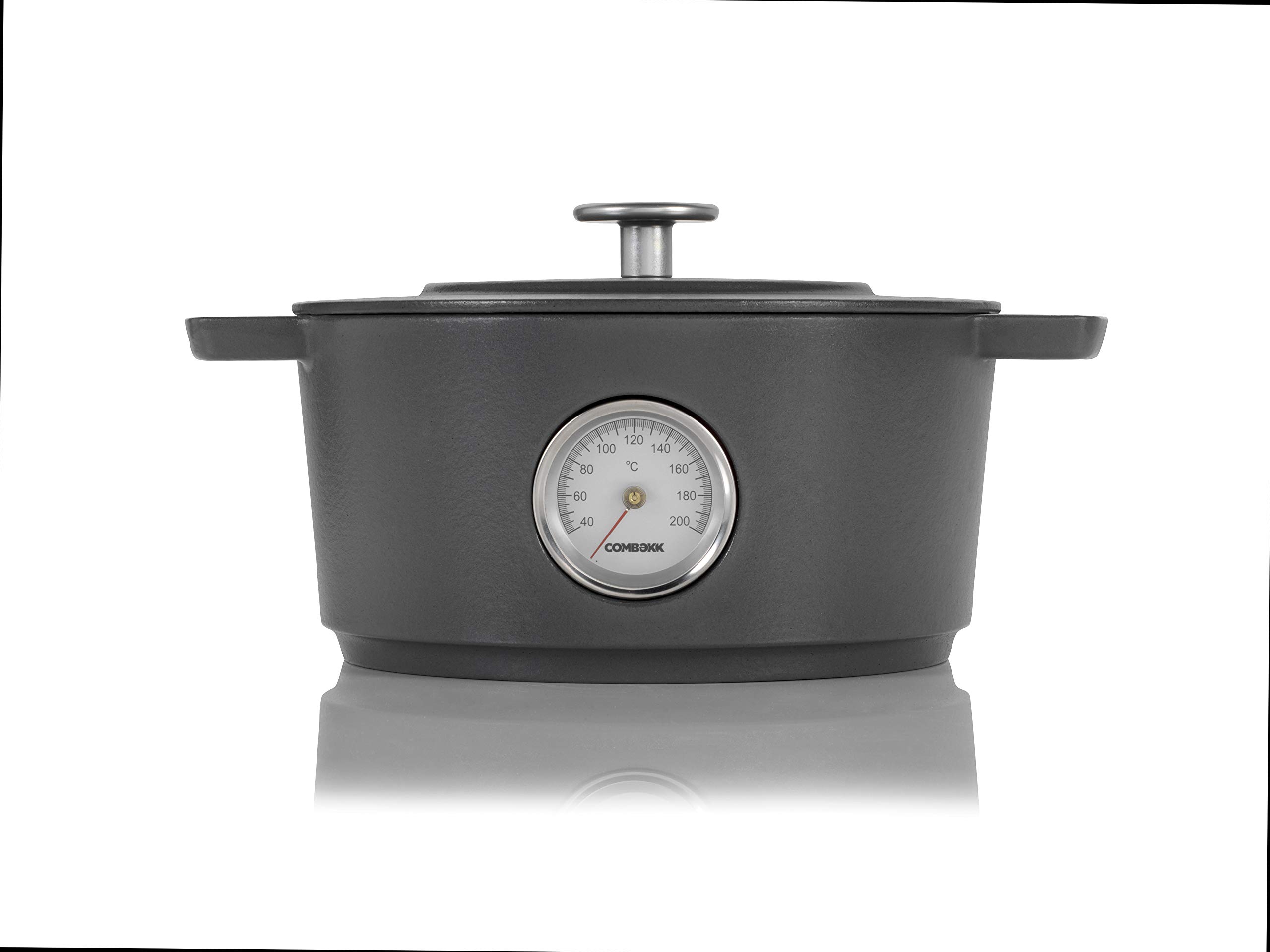 Combekk RAILWAY Recycled Enameled Cast Iron 4.25 Quart Dutch Oven with Built-in Thermometer - Concrete Gray, 9.5 Inch - Perfect for Camping, Baking Bread & Slow Cooking Stews