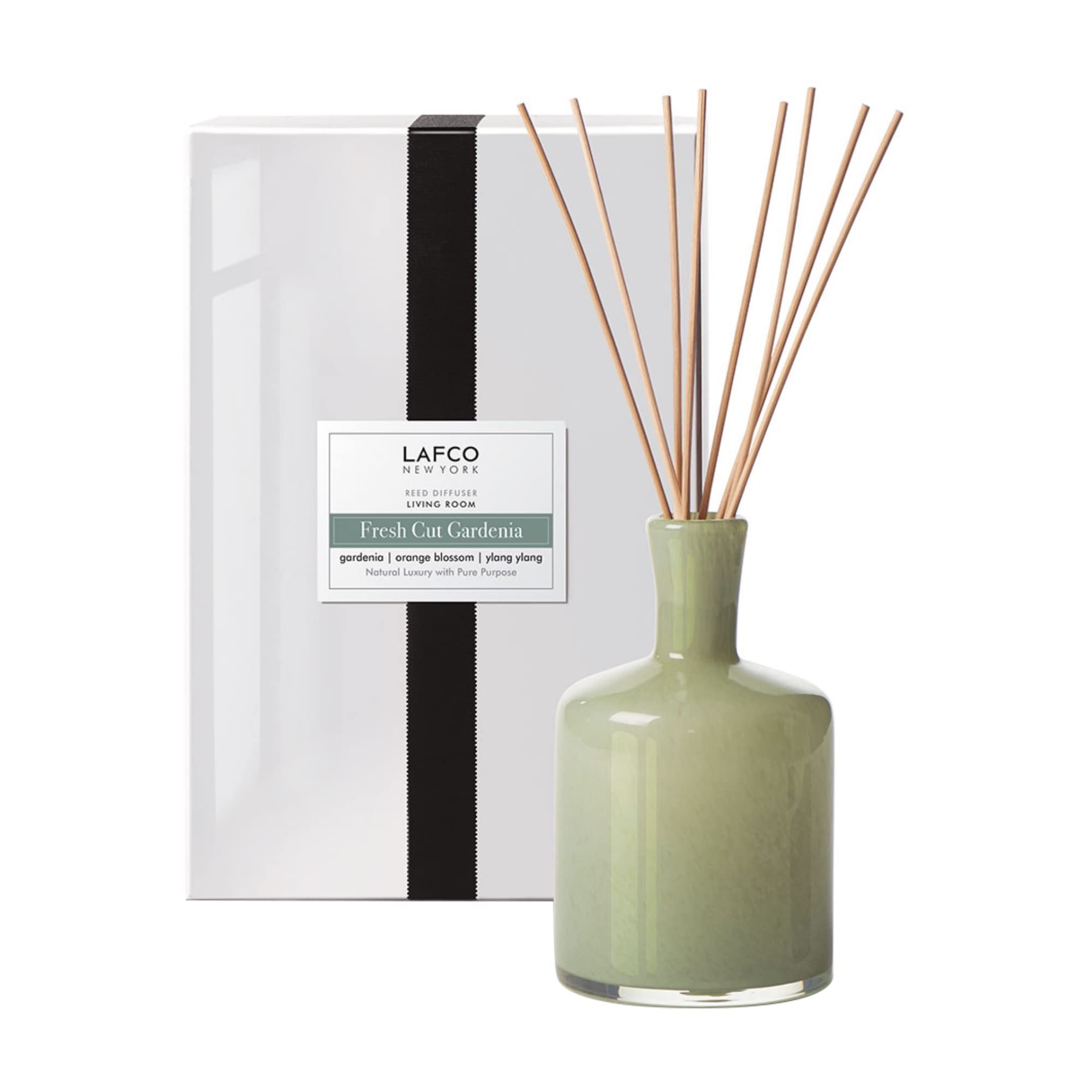LAFCO New York Signature Reed Diffuser - Fresh Cut Gardenia Scent, 15 oz - Long-Lasting Fragrance up to 9 Months - Handcrafted Glass Vessel with Natural Wood Reeds - Made in USA - Perfect for Home, Office & Spa Decor