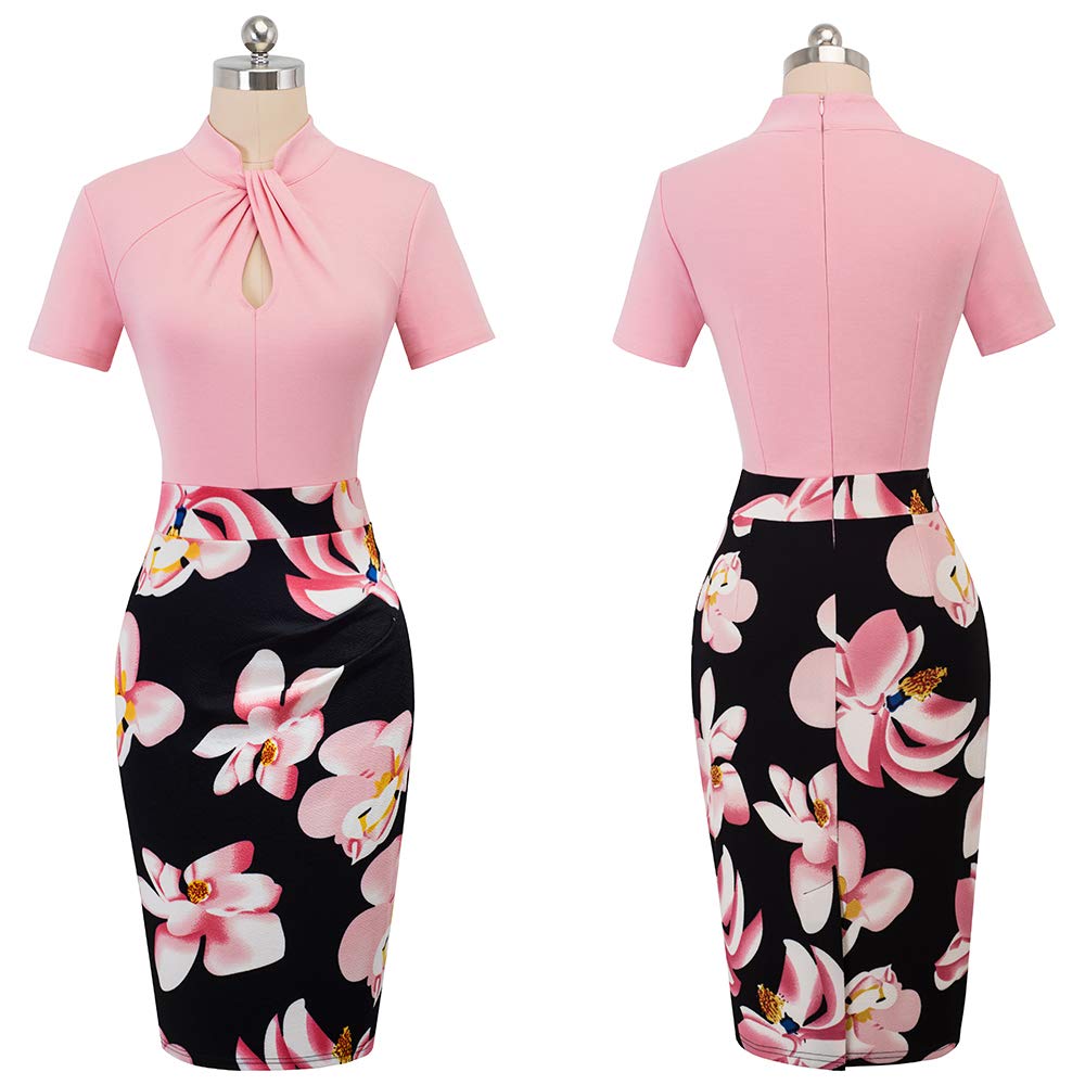 Women's Sexy Floral Bodycon Dress - Short Sleeve Pencil Dress for Office Work & Business | Perfect for Business Meetings, Cocktail Parties & Date Nights