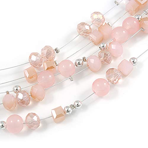 Elegant Light Pink Glass & Crystal Floating Bead Necklace and Drop Earring Set - 48cm Length with 5cm Extender - Perfect for Weddings, Parties, and Special Occasions