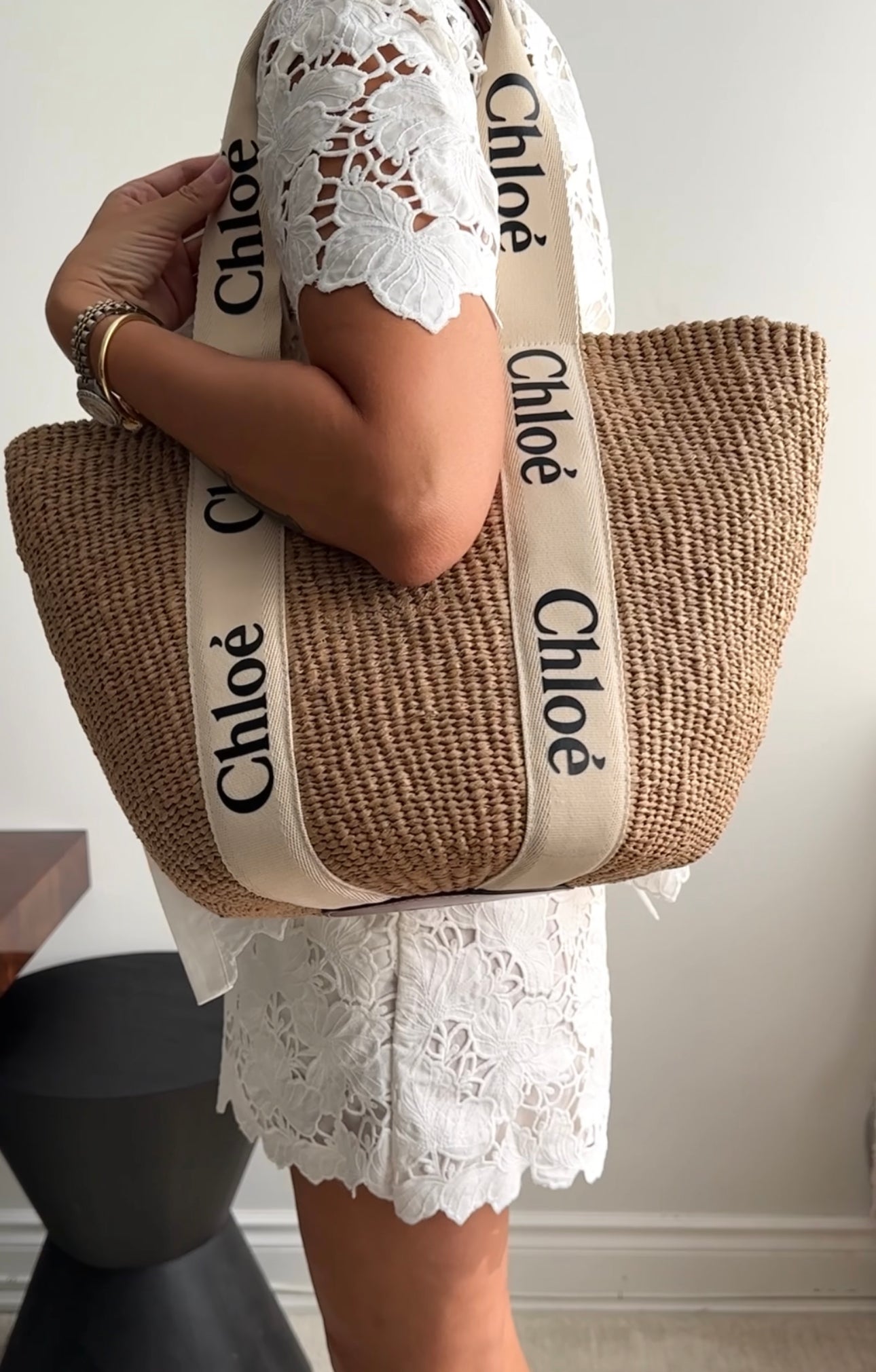 Chloe x Mifuko Edition Large Woody Basket Tote Bag - Handmade Woven Straw Beach Bag for Women, Perfect for Summer Vacations, Picnics, and Shopping