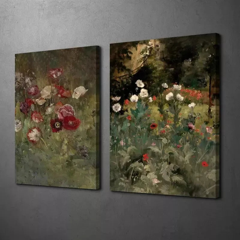 2-Piece Antique Flower Meadow Canvas Wall Art Set - 50x75cm Framed Floral Print Painting - High Quality 100% Australian Made - Ready to Hang - Perfect for Living Room, Bedroom & Office Decor