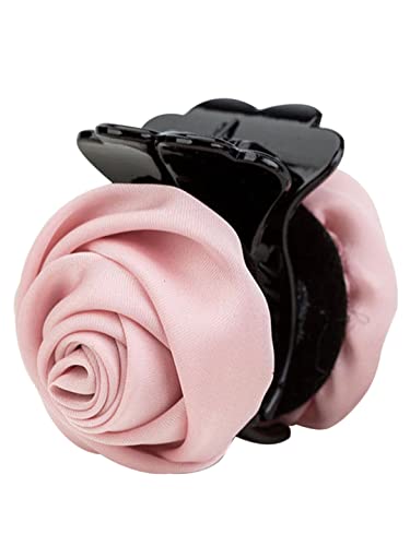 OOMPHelicious Pink Satin Rose Floral Hair Claw Clip for Women & Girls - Elegant Hair Accessory for Parties, Weddings & Everyday Wear