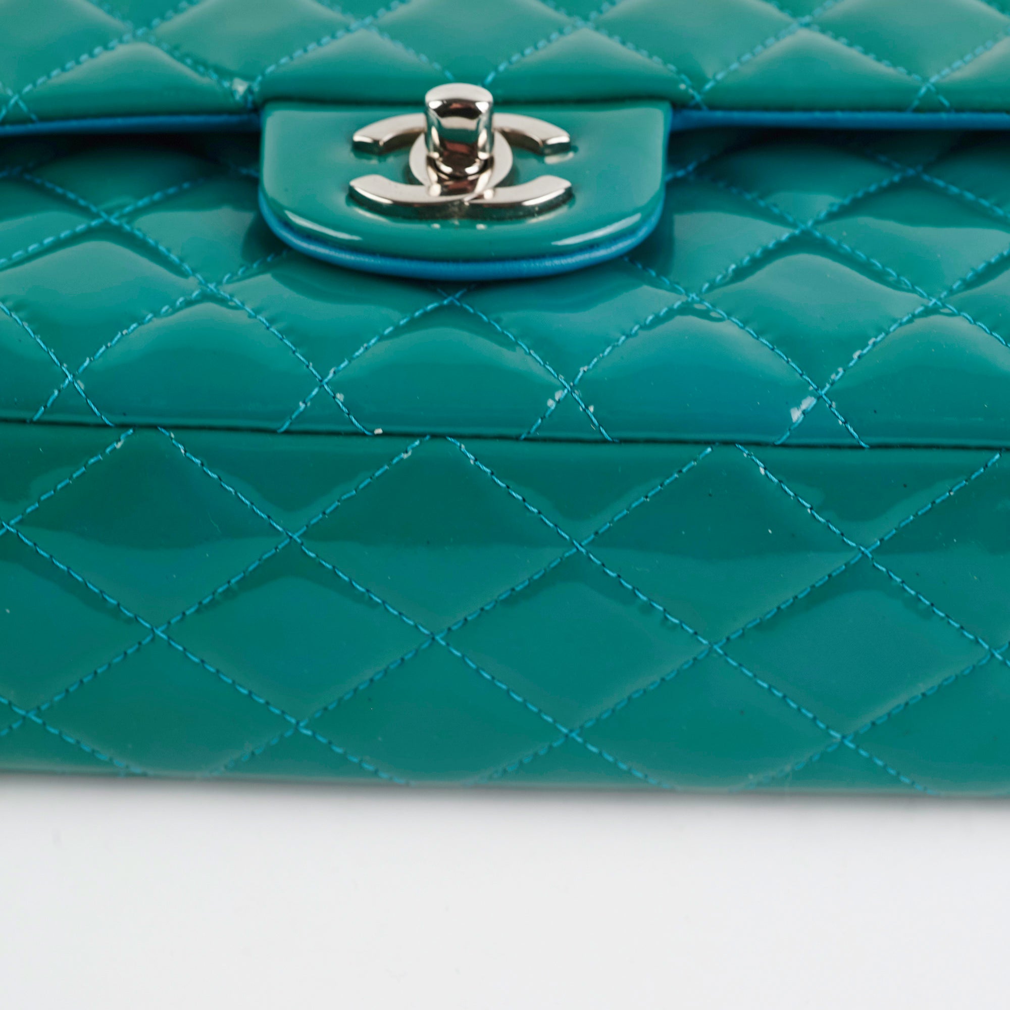 Chanel Quilted Patent Leather Medium Large Classic Flap Bag in Teal - Luxury Handbag for Women, Perfect for Parties, Work & Special Occasions
