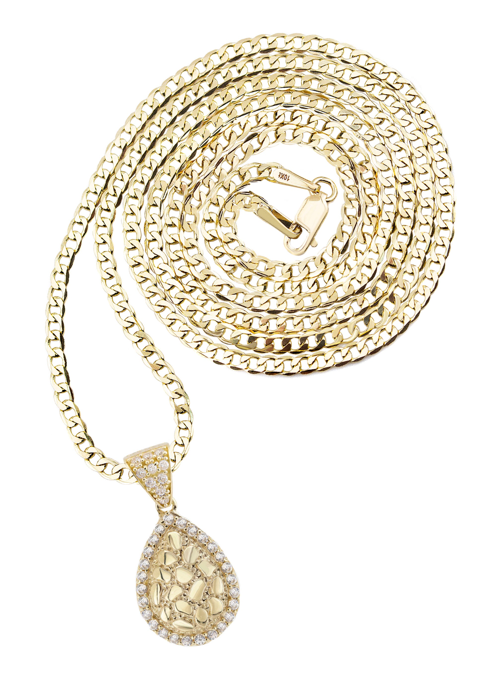 10K Yellow Gold Nugget Necklace for Women - 1.2