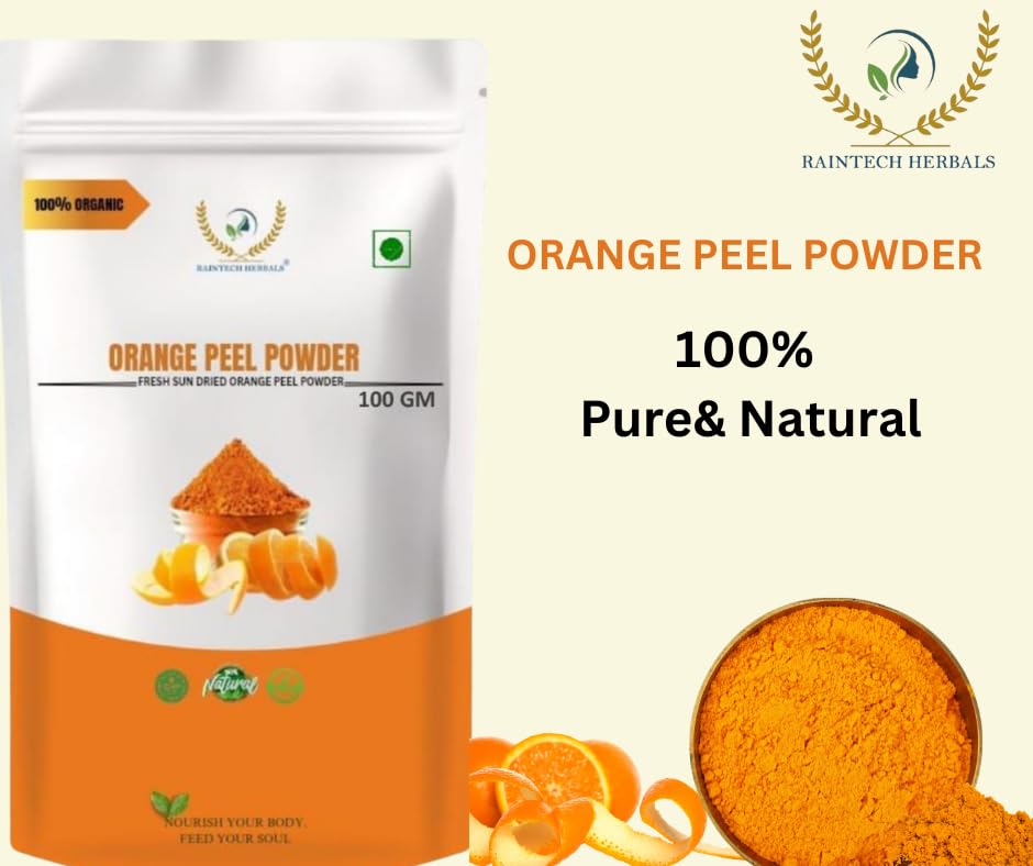 Organic Orange Peel Powder 100g - Pure Natural Vitamin C Rich Face Mask for Skin Brightening & Anti-Aging | Cruelty-Free Vegan Skincare | Perfect for DIY Face Packs, Scrubs & Glow Treatments