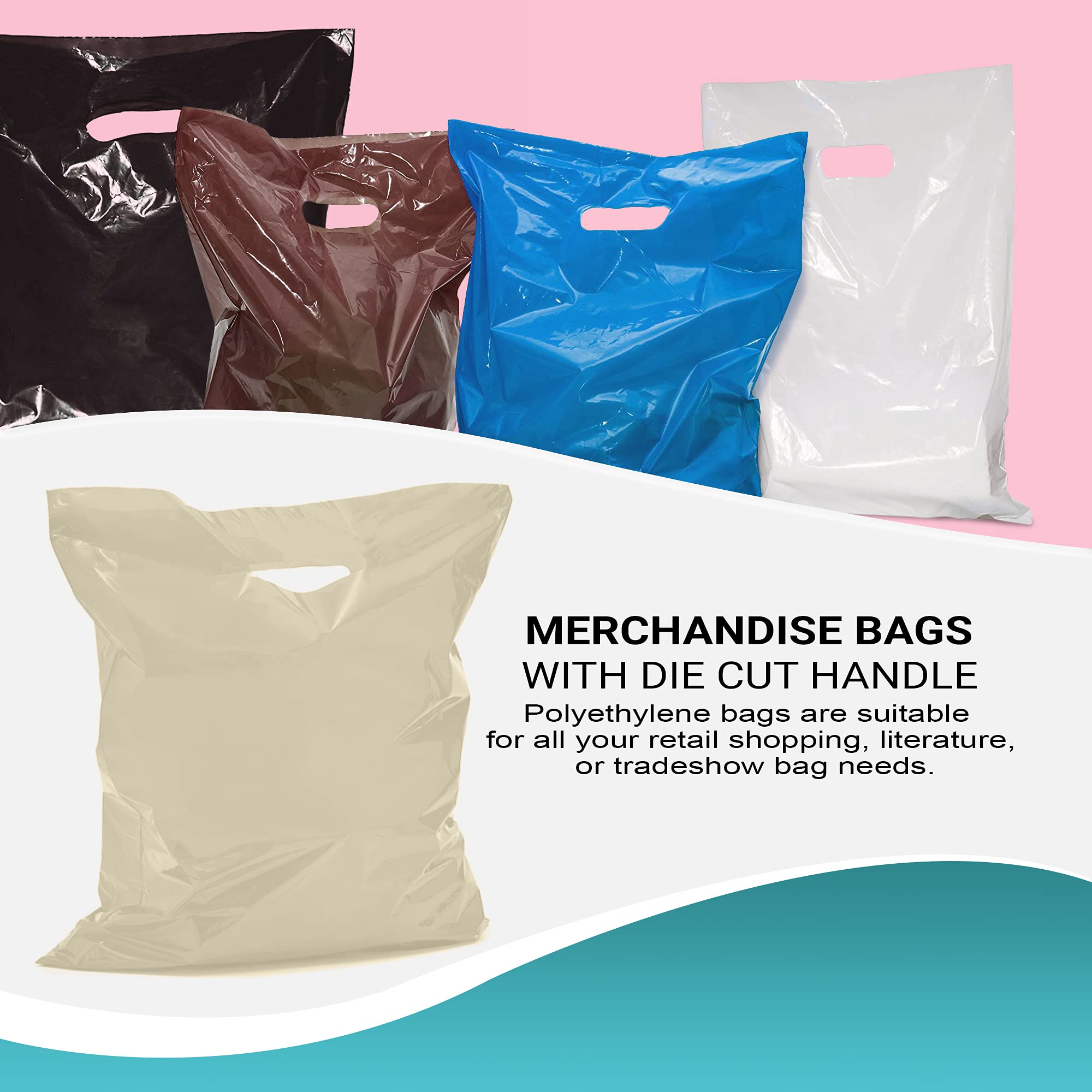 APQ 250-Pack Ivory Shopping Bags with Die-Cut Handles - 20