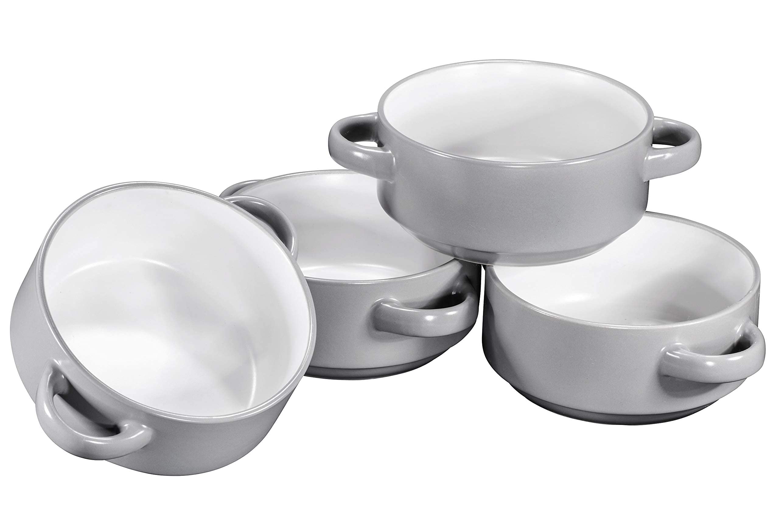 19oz Ceramic Soup Bowls with Handles - Oven & Microwave Safe French Onion Soup Bowls, Set of 4, Grey - Perfect for Serving Soups, Stews, Pasta & Desserts at Home or Restaurant