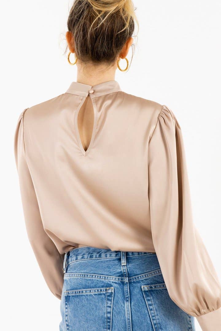Brian Long Sleeve Satin Blouse for Women - Elegant Dusty Pink Shirt for Office, Party & Date Night - Soft & Shiny Formal Blouse