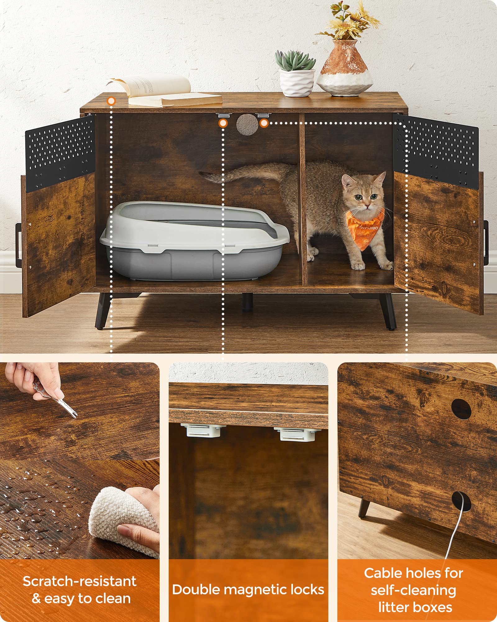 FEANDREA Cat Litter Box Enclosure Furniture - Hidden Cat Washroom with Privacy Screen, Modern Pet Litter Box Cabinet for Home Decor - Perfect for Small Spaces & Multi-Cat Households (UPCL006X01)