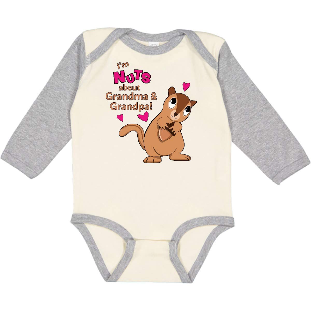 I'm Nuts About Grandma & Grandpa Baby Long Sleeve Bodysuit - Cute Infant Romper for Grandparents Day, Family Photos & Holiday Gifts