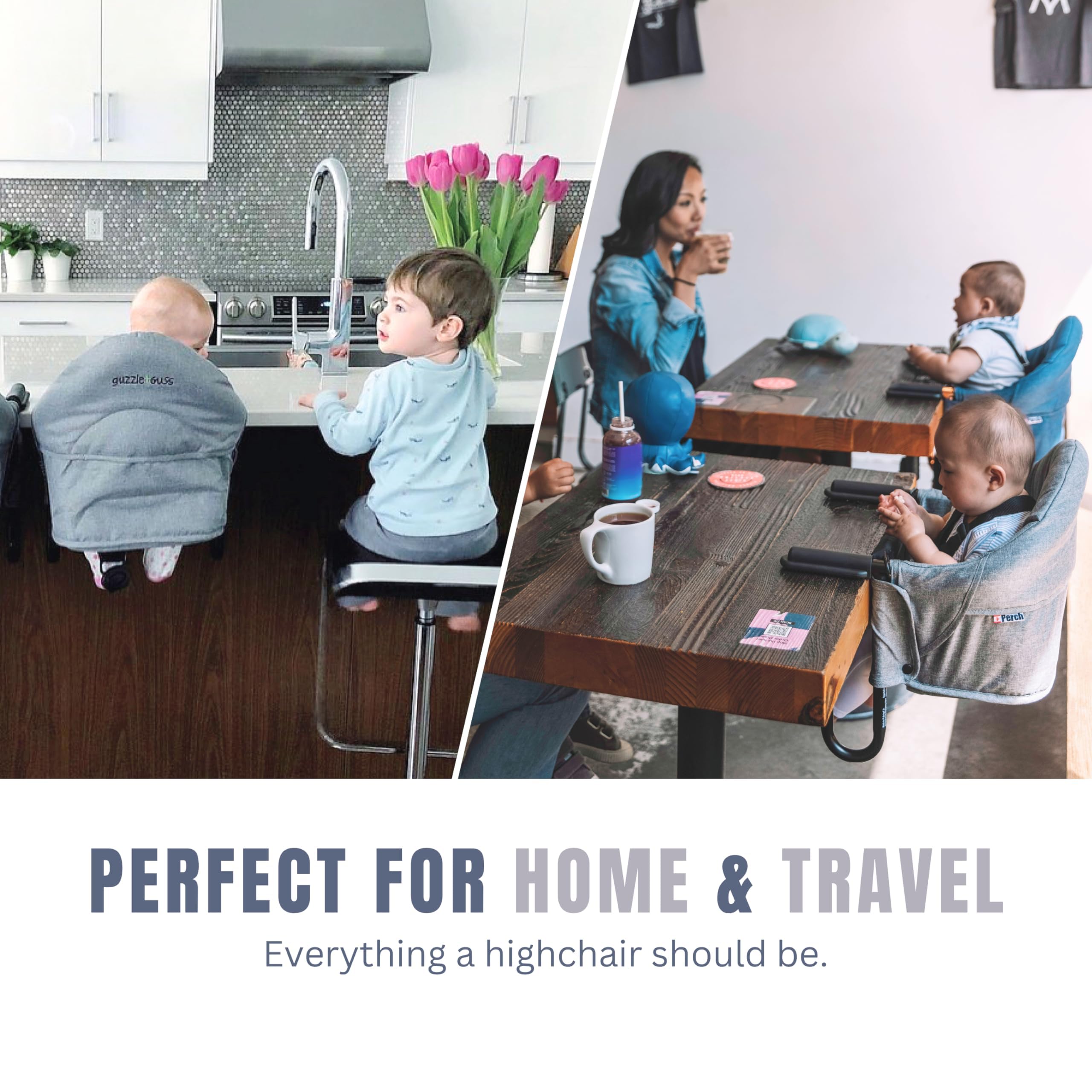 Guzzie+Guss Portable Clip-On High Chair for Babies - Foldable & Easy Setup Travel Highchair for Home, Restaurants, Picnics - Machine Washable Fabric - Copper Blue - Perfect for Dining Out & Family Trips