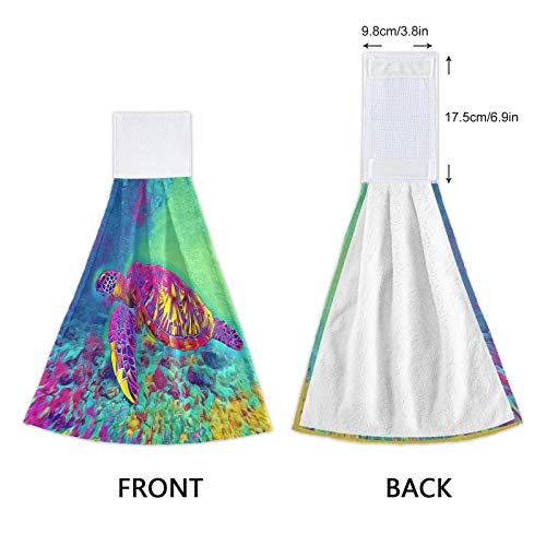 Sea Turtle Kitchen Towels 2 Pack - Absorbent Coral Velvet Hand Towels 12
