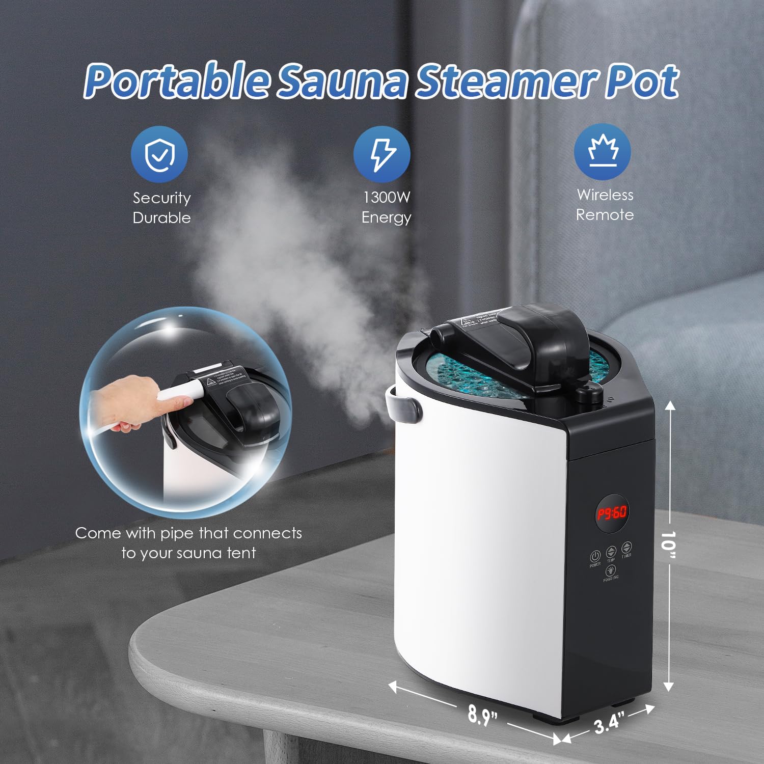 1300W Portable Sauna Steamer Machine - 3L Capacity with Remote Control & Digital Display | 304 Stainless Steel Steam Pot Generator | Fast Heating with Timer & Temperature Control | Perfect for Home Spa, Yoga Relaxation & Detox Therapy