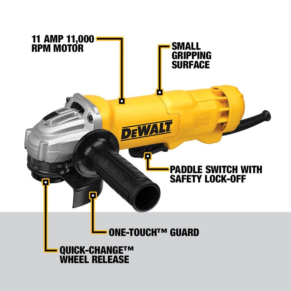 DEWALT 4-1/2-Inch 11-Amp Angle Grinder with Dust Ejection System - 11,000 RPM Corded Power Tool (DWE402W) - Perfect for Metal Cutting, Grinding & Surface Prep in Construction & DIY Projects
