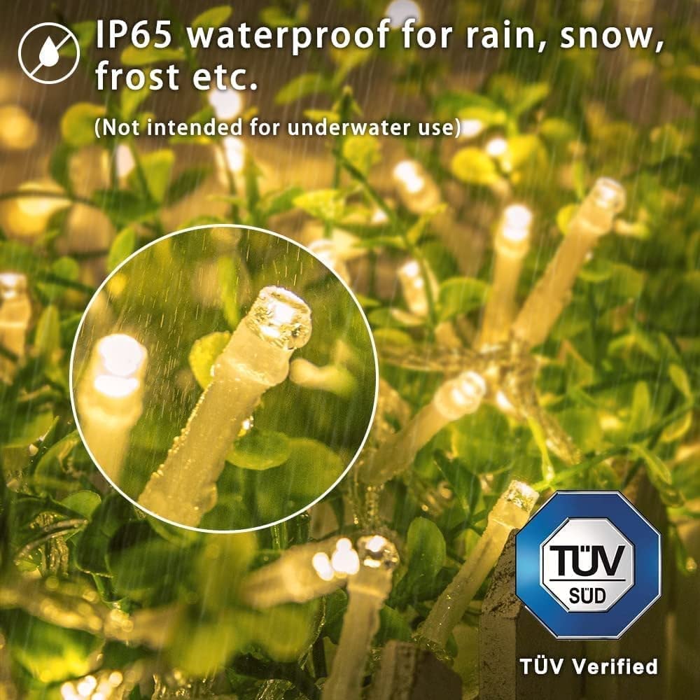 Koopower 35ft 100 LED String Lights with Timer, IP65 Waterproof, 8 Modes - Battery Operated Fairy Lights for Indoor Outdoor Decor (Warm White) - Perfect for Wedding, Party, Garden, Festival, Patio, Christmas & Home Decoration