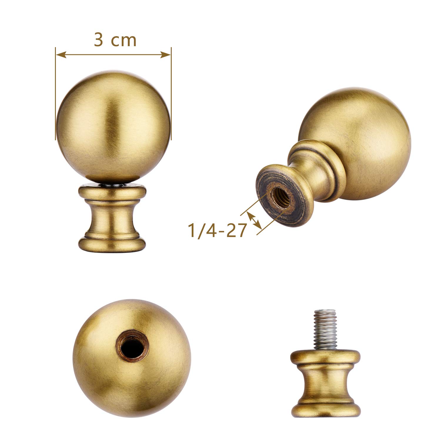 Canomo 8 Inch Lamp Harp Set - Antique Brass Lamp Shade Holder with Light Base & 3mm Ball Finial for Table & Floor Lamps - Perfect for Living Room, Bedroom & Office Lighting Decor