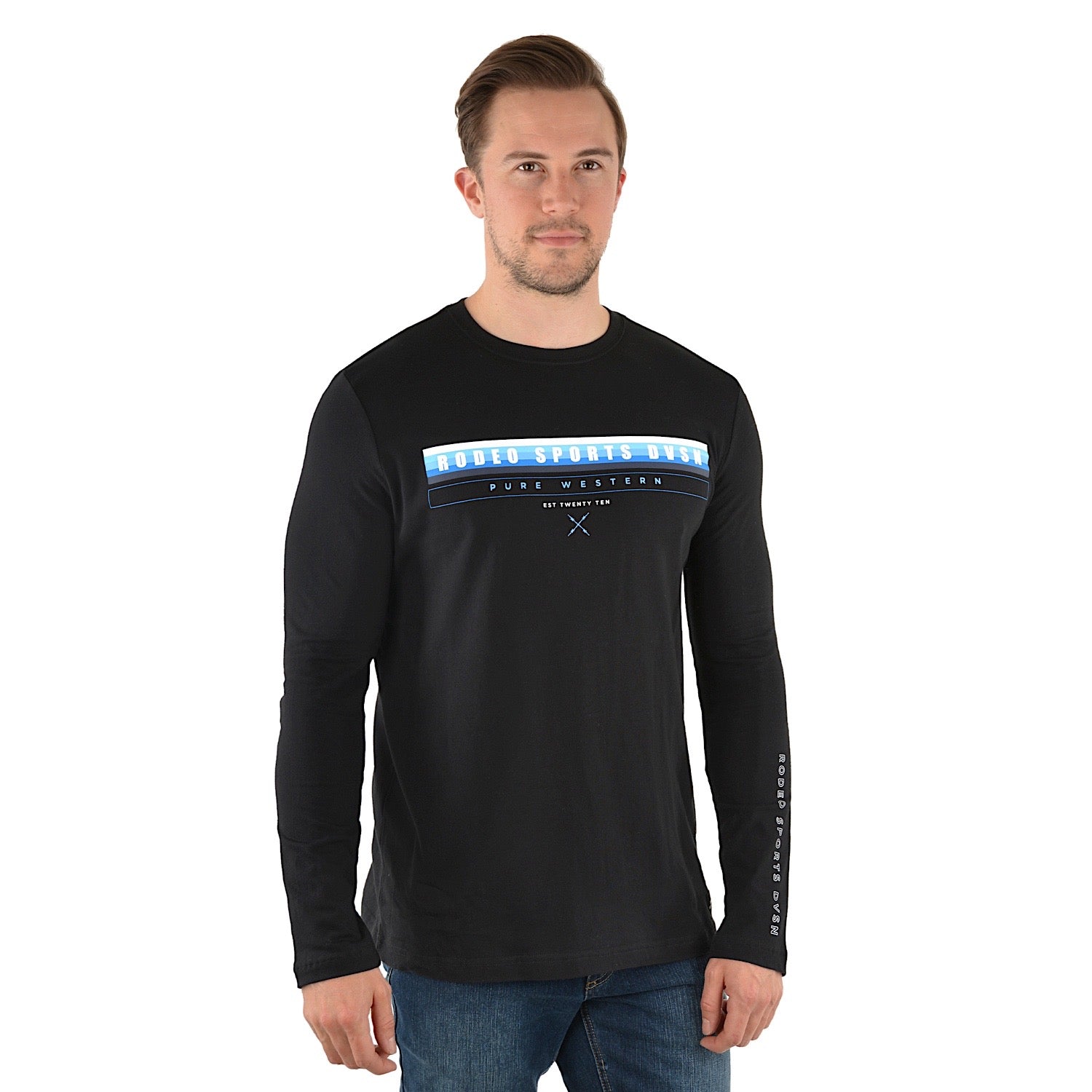 Pure Western Men's Kempton Long Sleeve T-Shirt - Black | Comfortable Cotton Crewneck Tee for Casual Wear, Outdoor Activities & Everyday Style