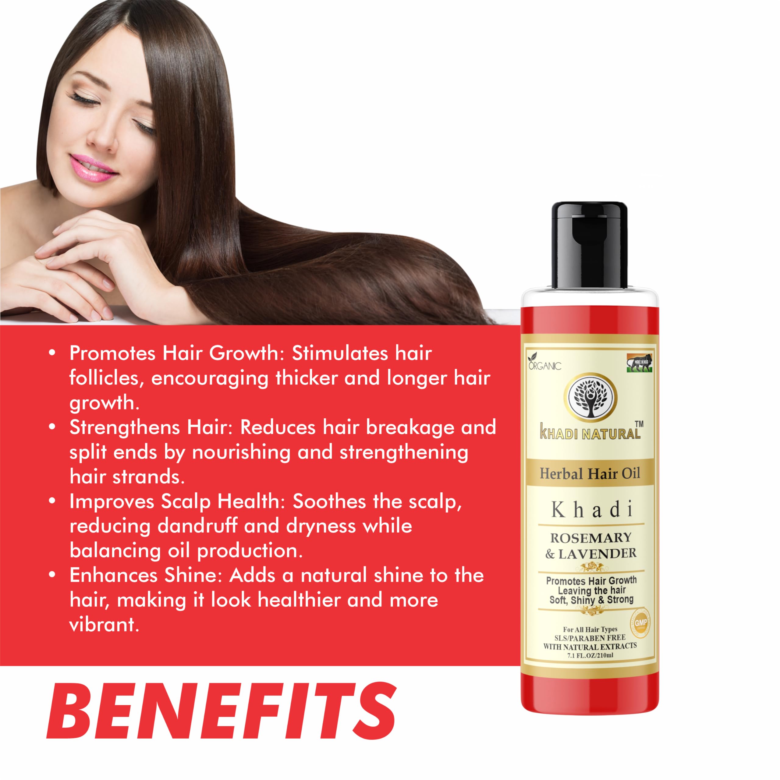 Khadi Natural Herbal Rosemary & Lavender Hair Oil 210 ML - Organic Hair Growth Treatment for Strong, Shiny Hair & Healthy Scalp - Aromatherapy Hair Care for Dry, Damaged Hair - Perfect for Daily Use & Scalp Massage