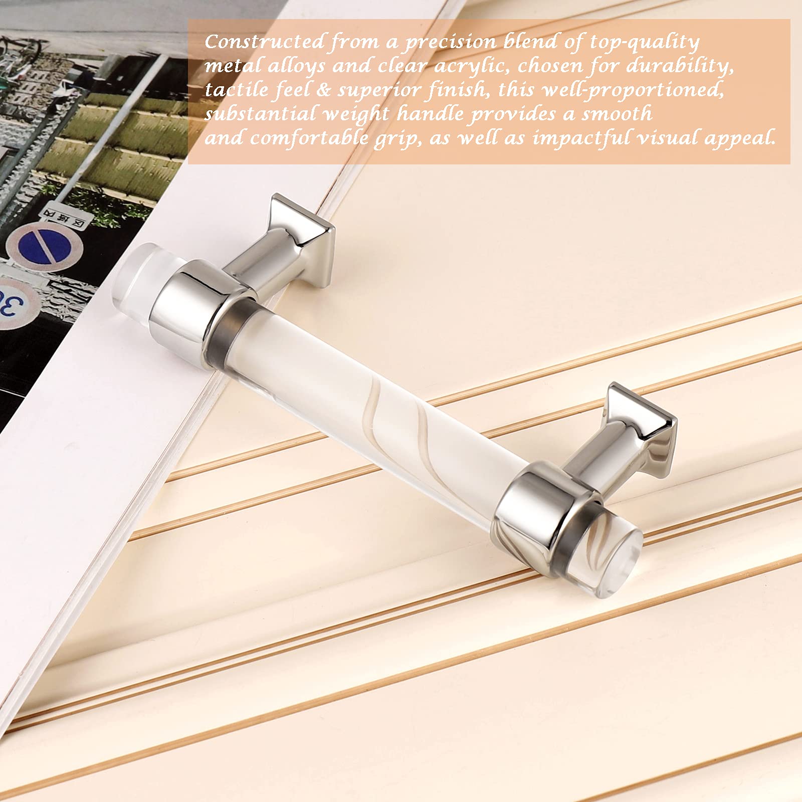 50 Pack Brushed Silver Chrome Cabinet Handles - Modern 3 Inch (76mm) Hole Center Drawer Pulls for Kitchen Cabinets, Dressers & Cupboards | Durable Acrylic Hardware for Home & Office Organization
