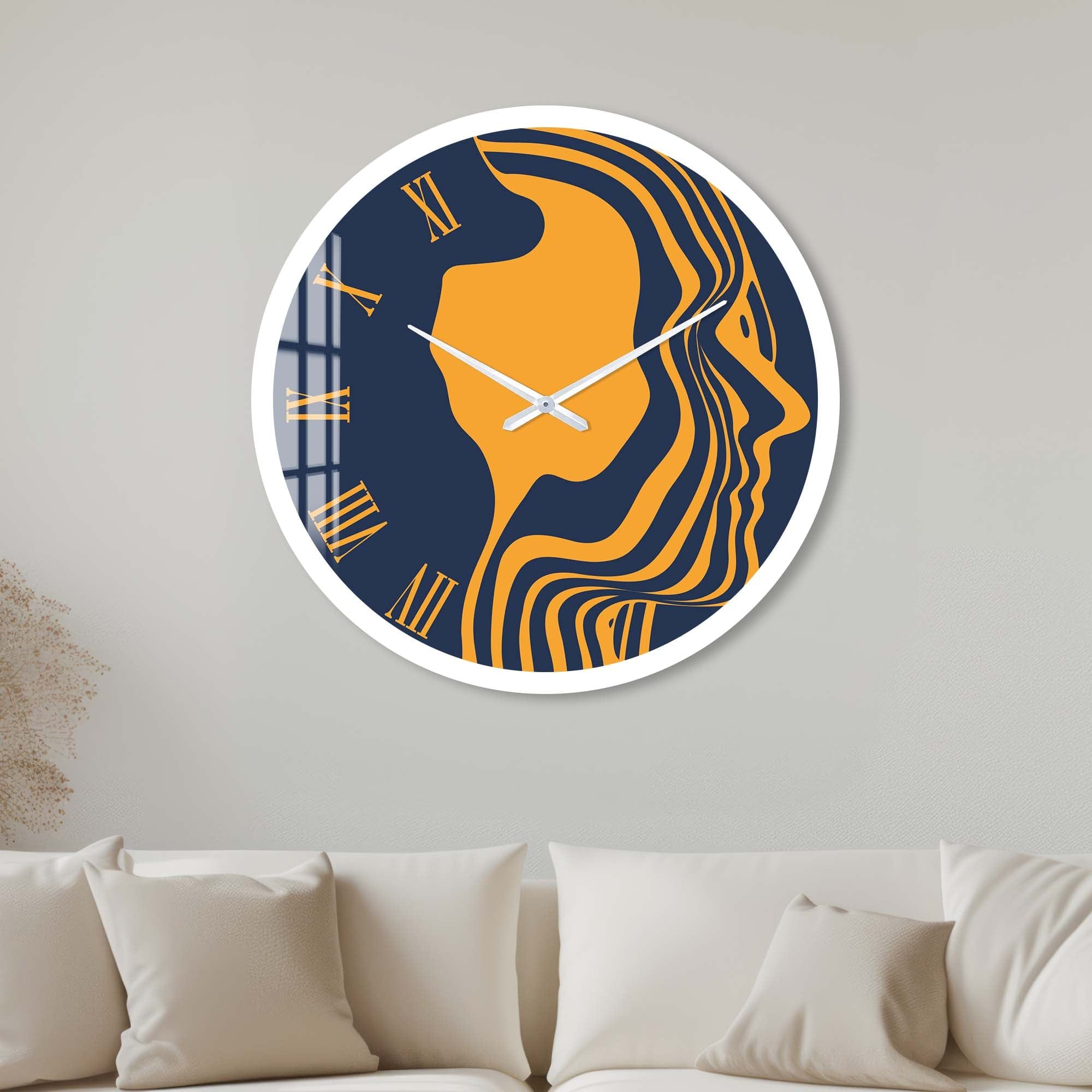 Stylish Orange Silhouette Glass Wall Clock - Modern Home & Office Decor - Perfect for Living Room, Bedroom, Kitchen
