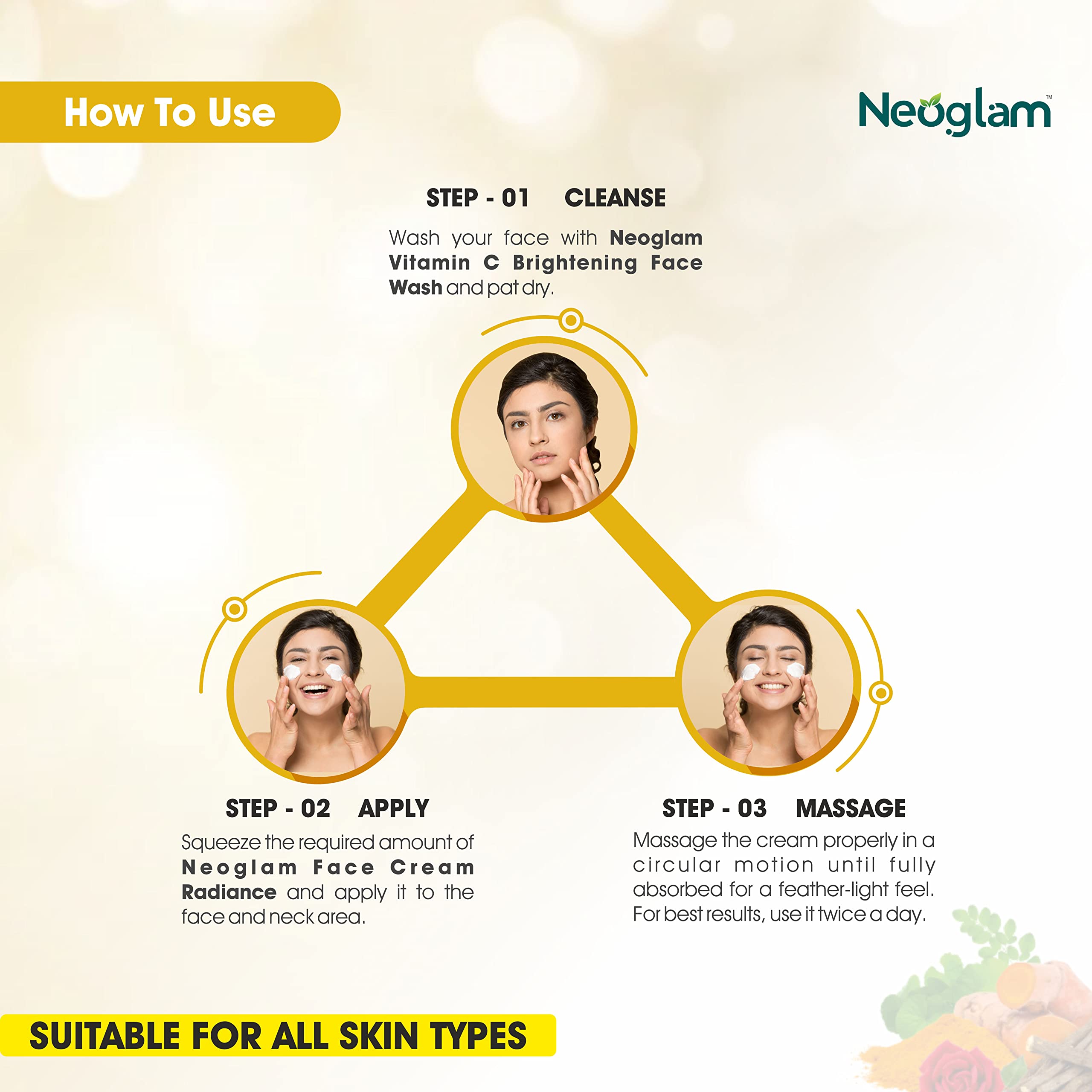 Neoglam Brightening Face Cream with Niacinamide & Hyaluronic Acid - Hydrating, Depigmenting & Acne Treatment (50g) | Turmeric, Licorice, Rose & Moringa Extract | Paraben & Sulfate Free | For Glowing Skin & Dark Spot Reduction | Perfect for Daily Skincare Routine & Nighttime Moisturizing