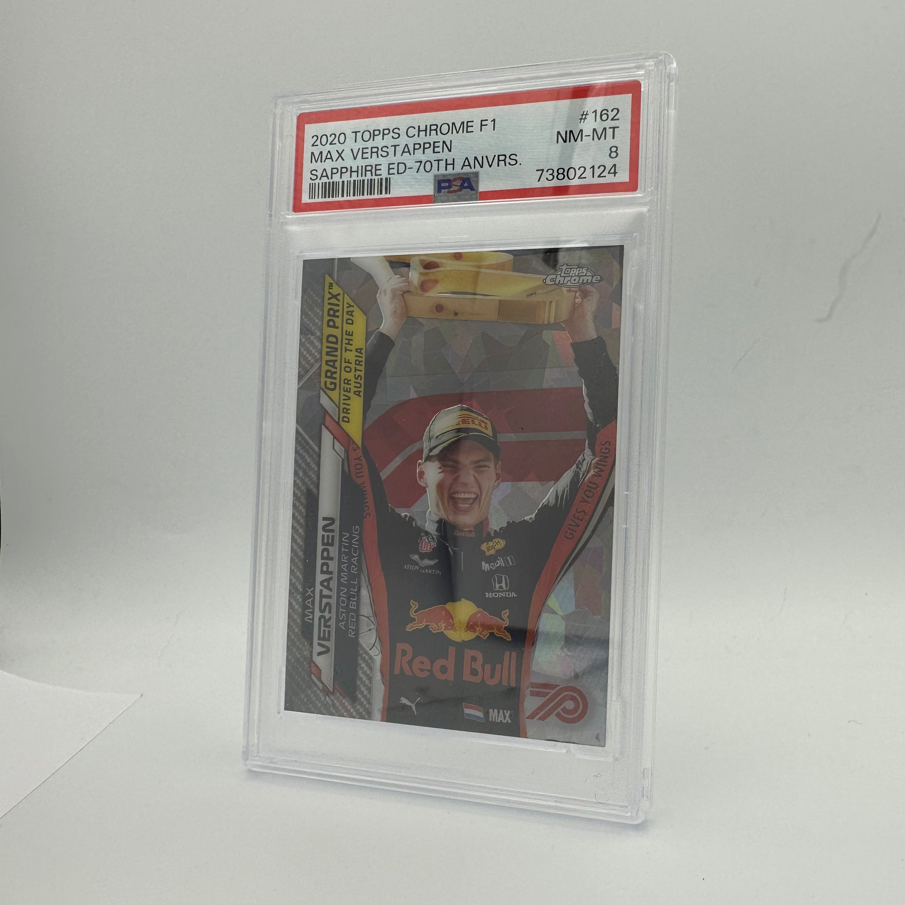 PSA 8 2019 Topps Chrome F1 Max Verstappen #162 70th Anniversary Sapphire Edition - Rare Racing Card for Collectors & Formula 1 Fans