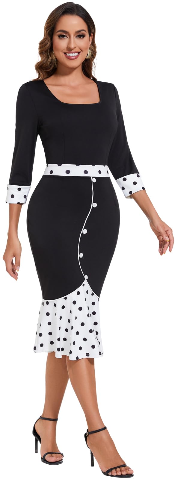 Elegant Women's Business Work Midi Dress - Bodycon Fishtail Formal Dress for Wedding Guest, Church & Office Wear | Perfect for Business Meetings, Cocktail Parties & Special Occasions